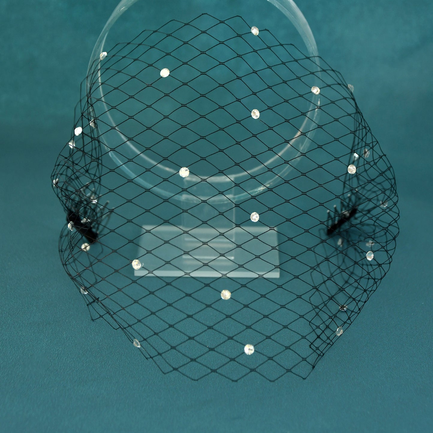 Black Birdcage Bridal Veil Rhinestone Wedding Veil - Bridella BMA42