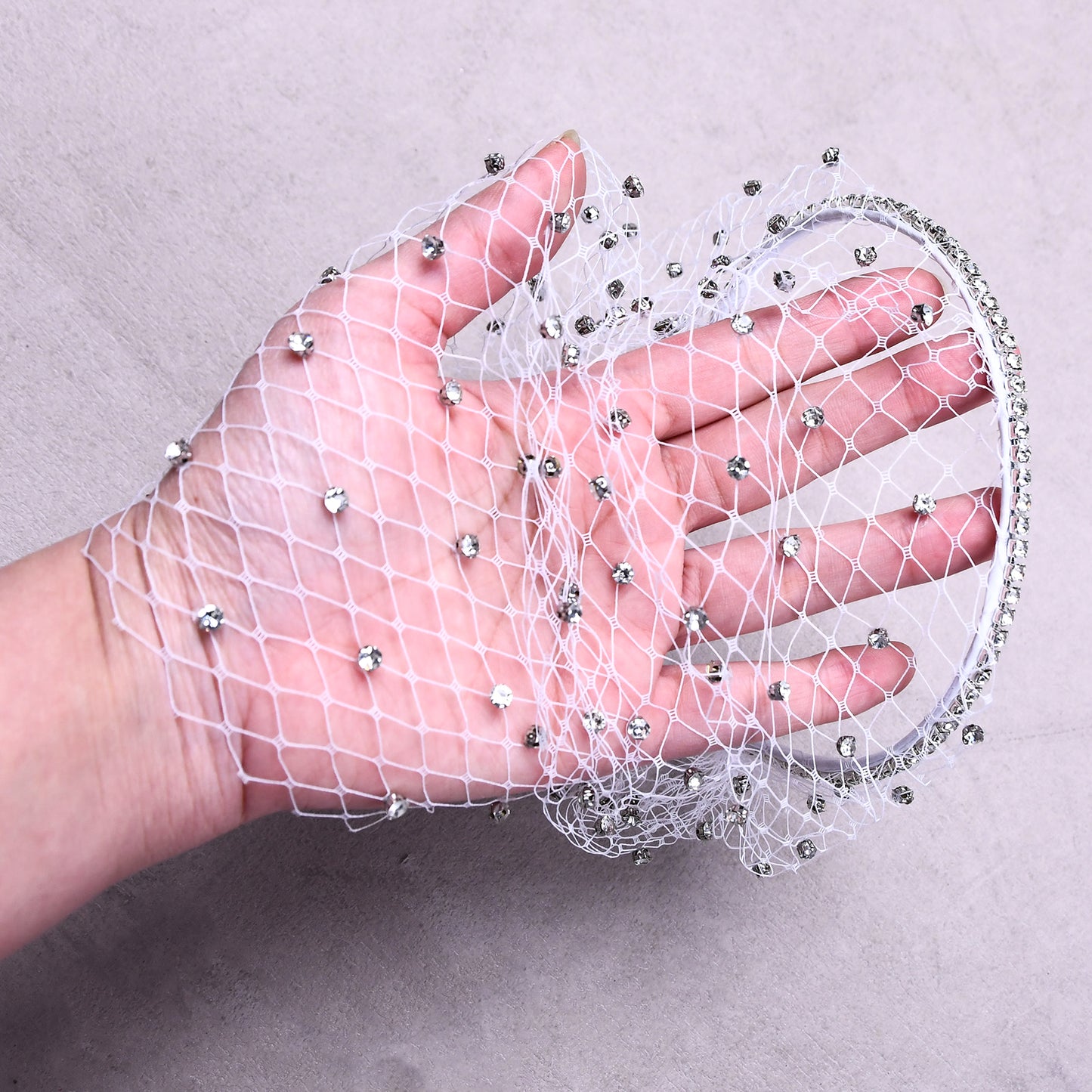 Vintage Rhinestone Birdcage Veil Bridal Face Veil Short Wedding Veil White - Bridella VA09-W