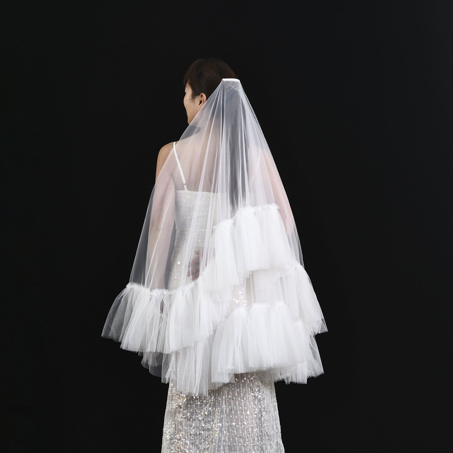 Ivory, Fluffy, Minimalism, Two layer, Bridal veil