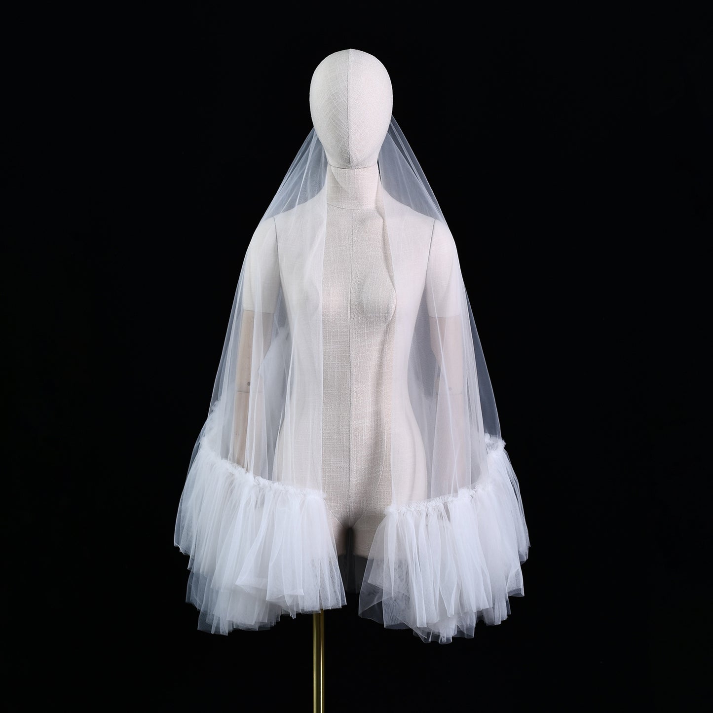 Ivory, Fluffy, Minimalism, Two layer, Bridal veil