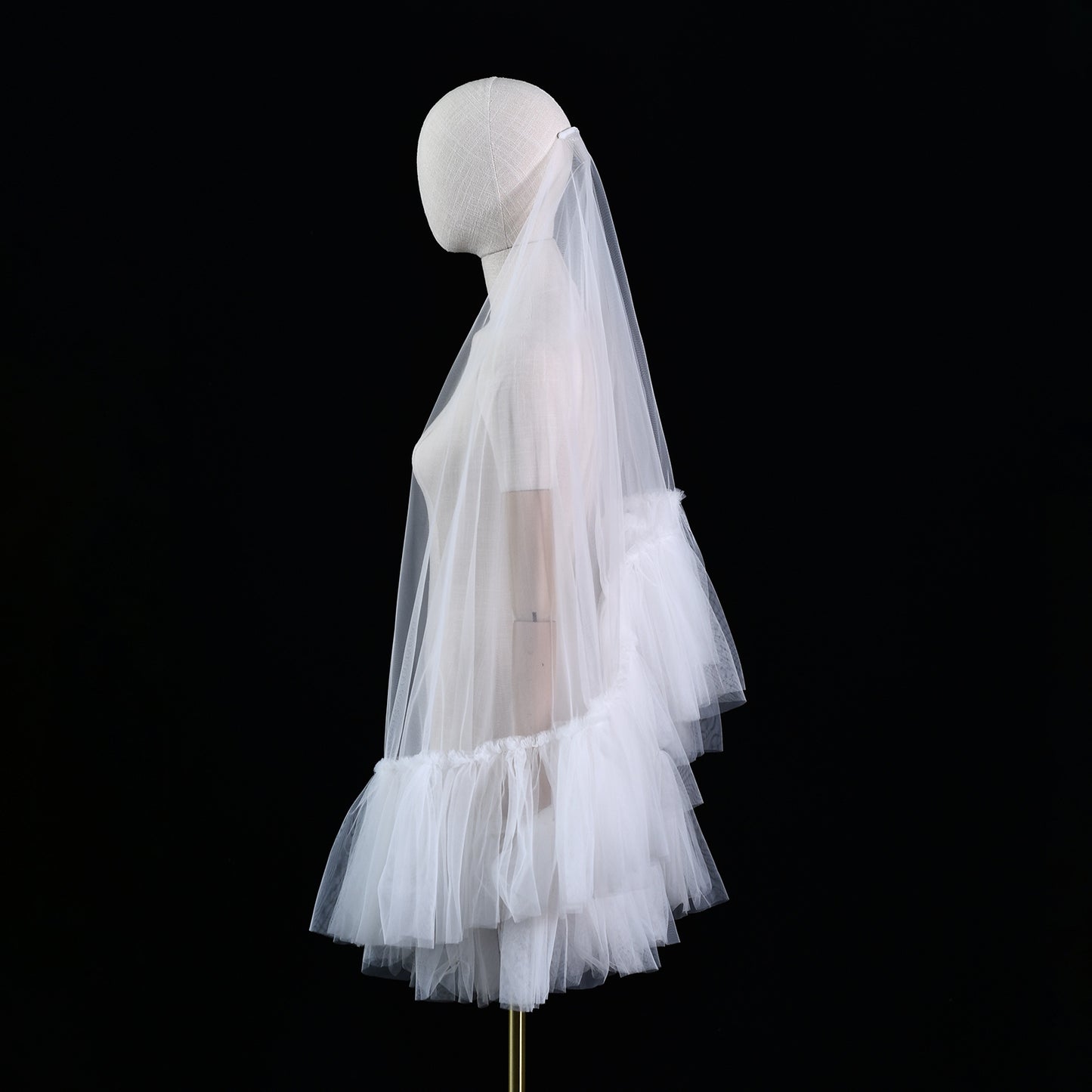 Ivory, Fluffy, Minimalism, Two layer, Bridal veil