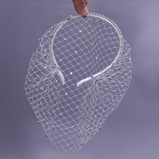 Vintage Rhinestone Birdcage Veil Bridal Face Veil Short Wedding Veil White - Bridella VA09-W