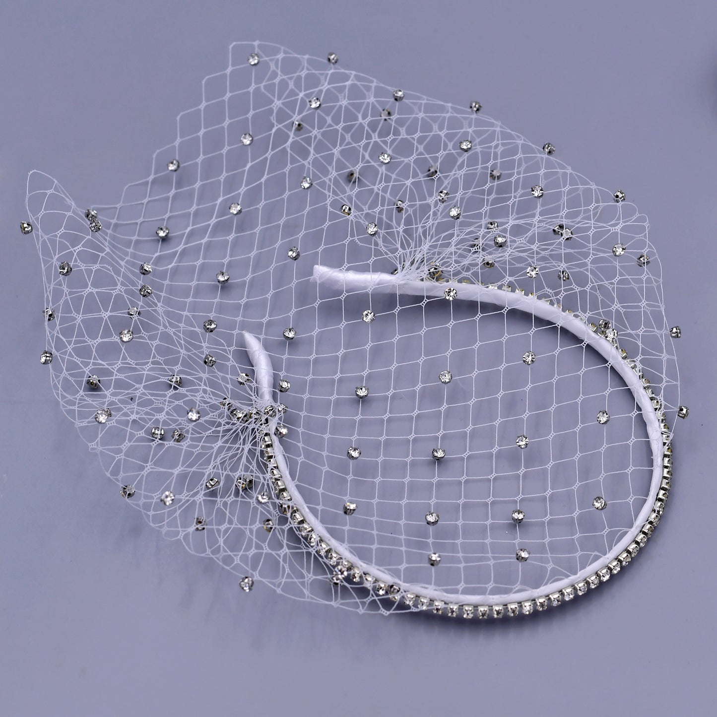 Vintage Rhinestone Birdcage Veil Bridal Face Veil Short Wedding Veil White - Bridella VA09-W