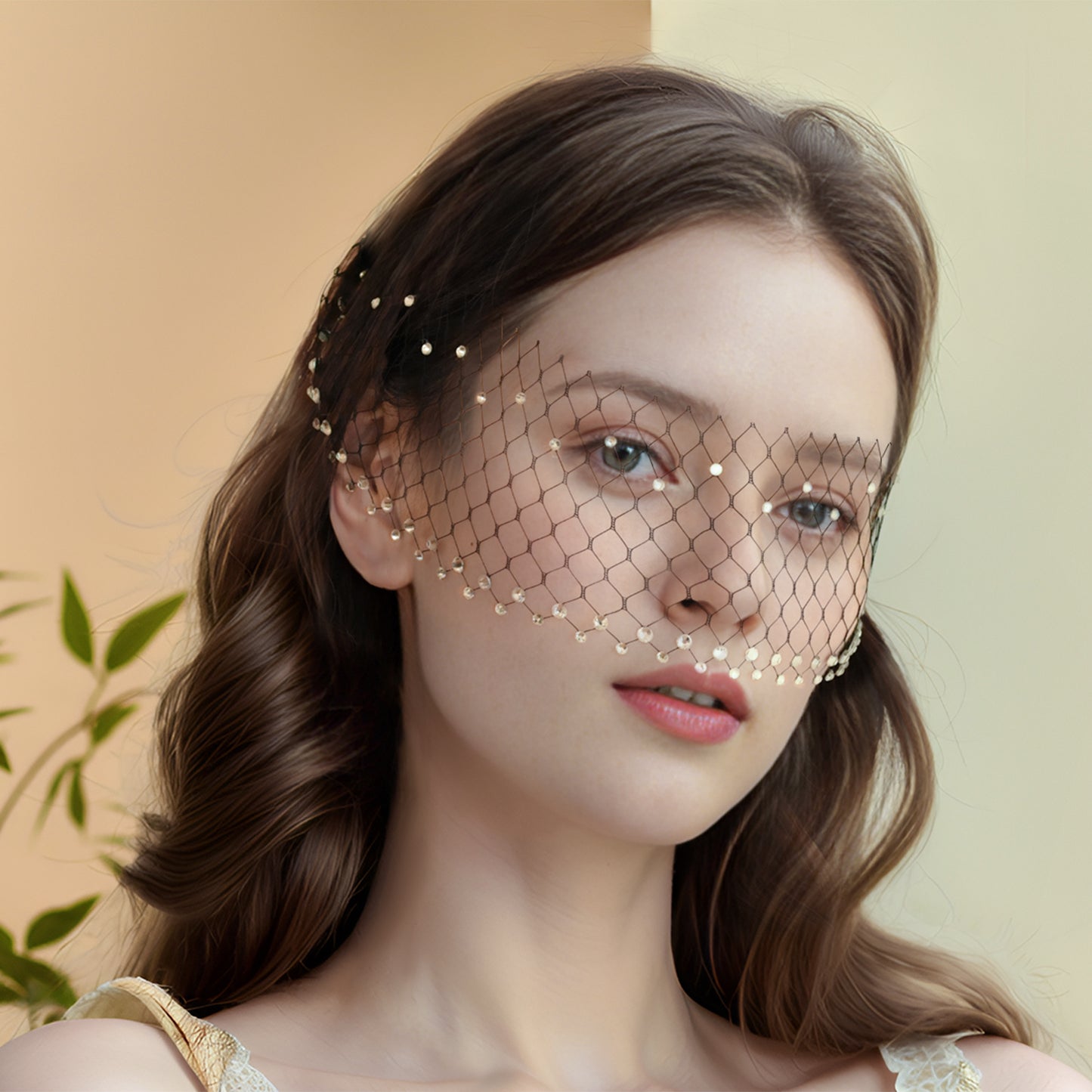 Black Birdcage Bridal Veil Rhinestone Wedding Veil - Bridella BVA29-B