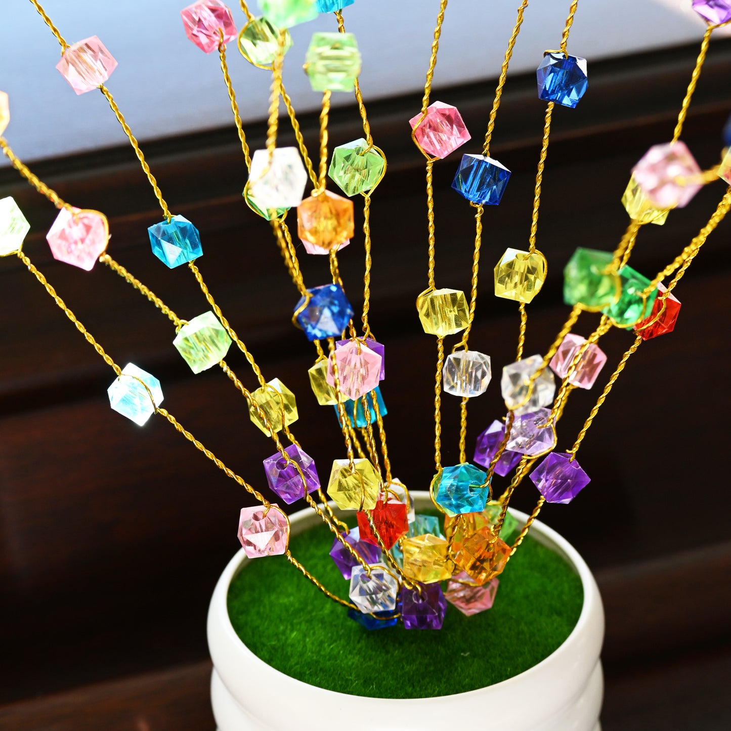 Handmade Rainbow Crystal Cube Tree, Artificial Flower Arrangement L63