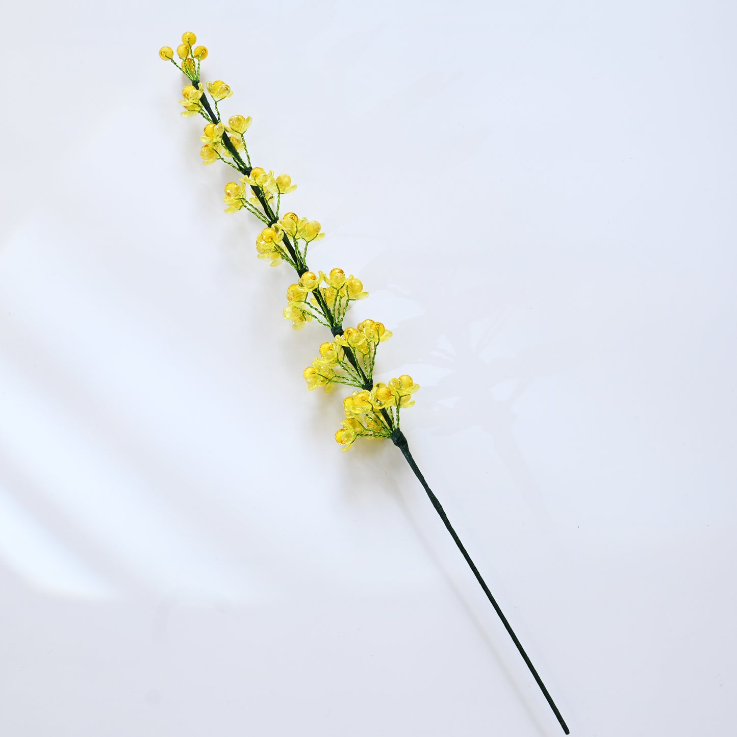 Artificial Yellow Crystal Beaded Acacia Flower Stem K03