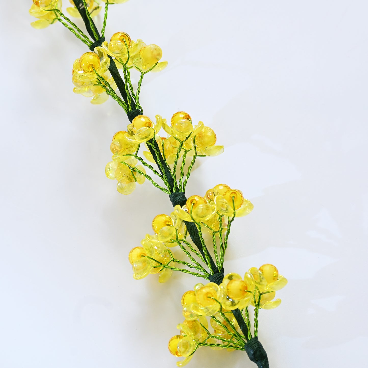 Artificial Yellow Crystal Beaded Acacia Flower Stem K03