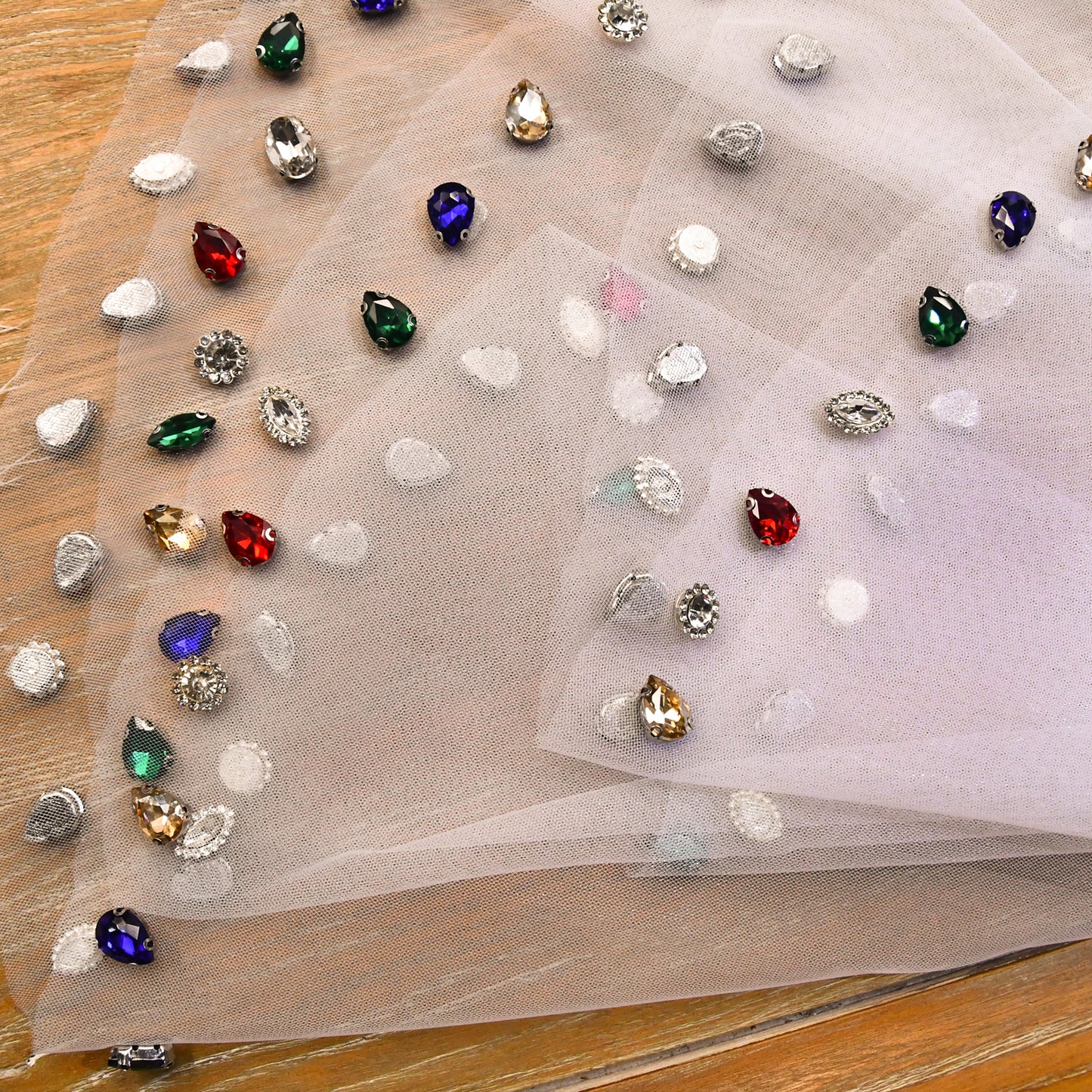 Colorful Rhinestone Bridal Veil Comb Short Blusher Wedding Hair Accessory - Bridella BVA19