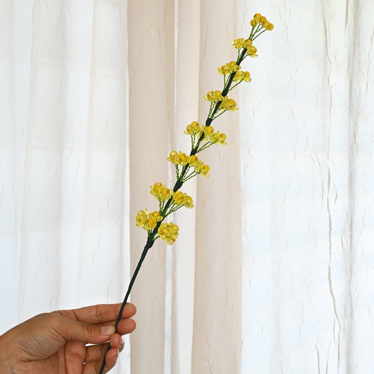 Artificial Yellow Crystal Beaded Acacia Flower Stem K03