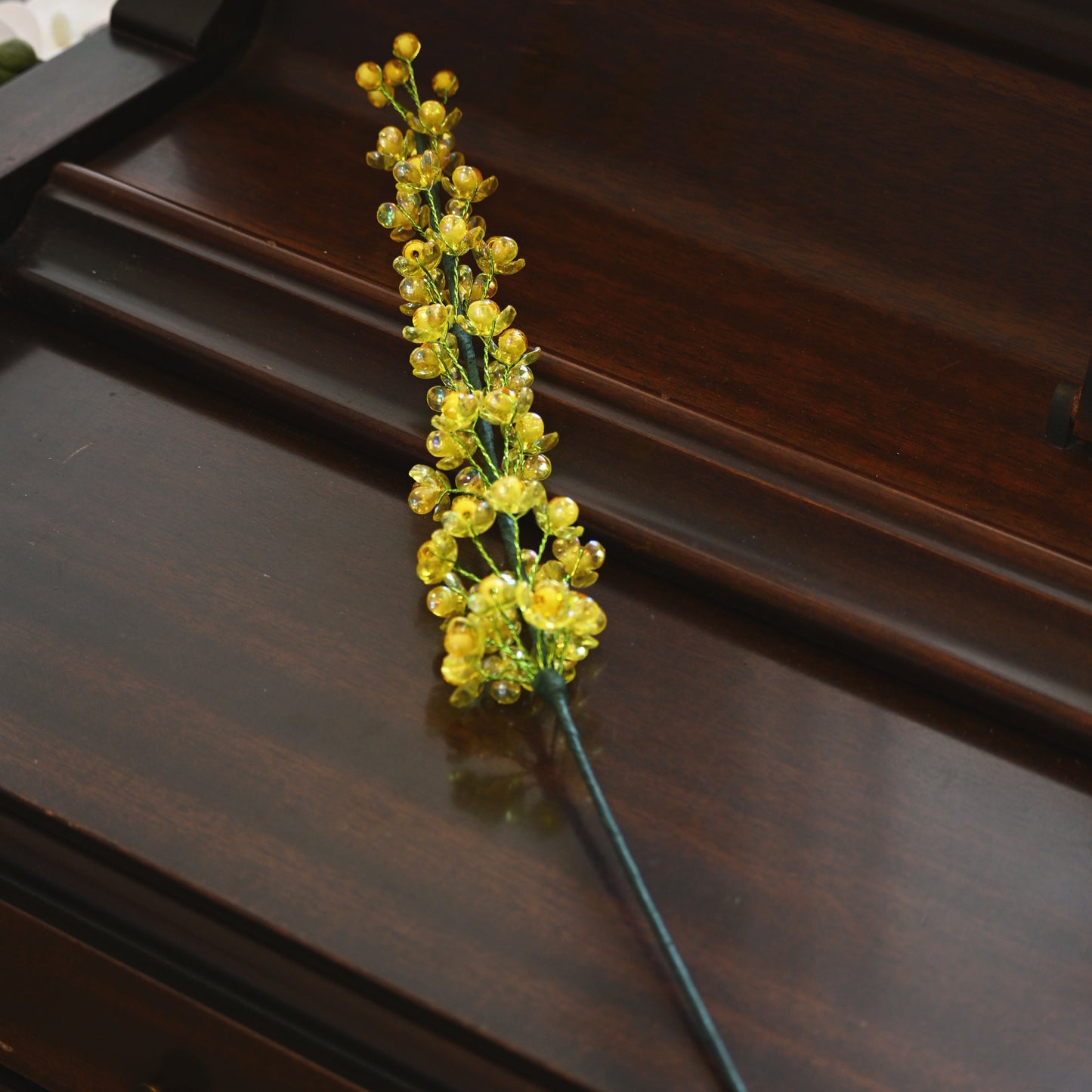 Artificial Yellow Crystal Beaded Acacia Flower Stem K03