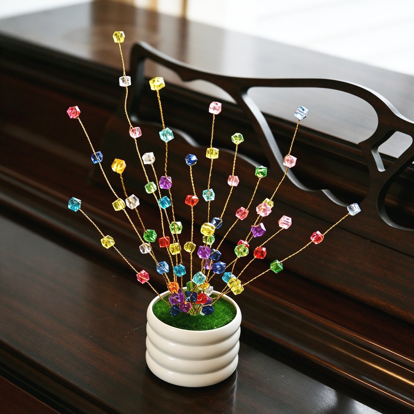 Handmade Rainbow Crystal Cube Tree, Artificial Flower Arrangement L63