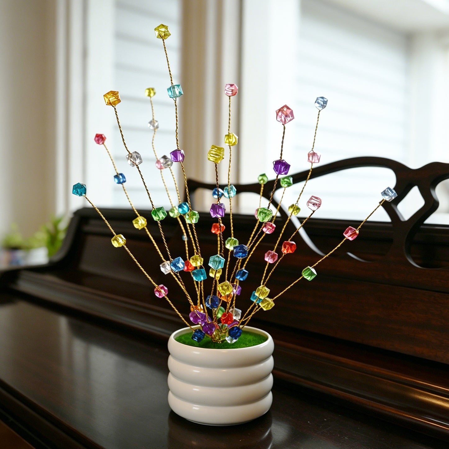 Handmade Rainbow Crystal Cube Tree, Artificial Flower Arrangement L63