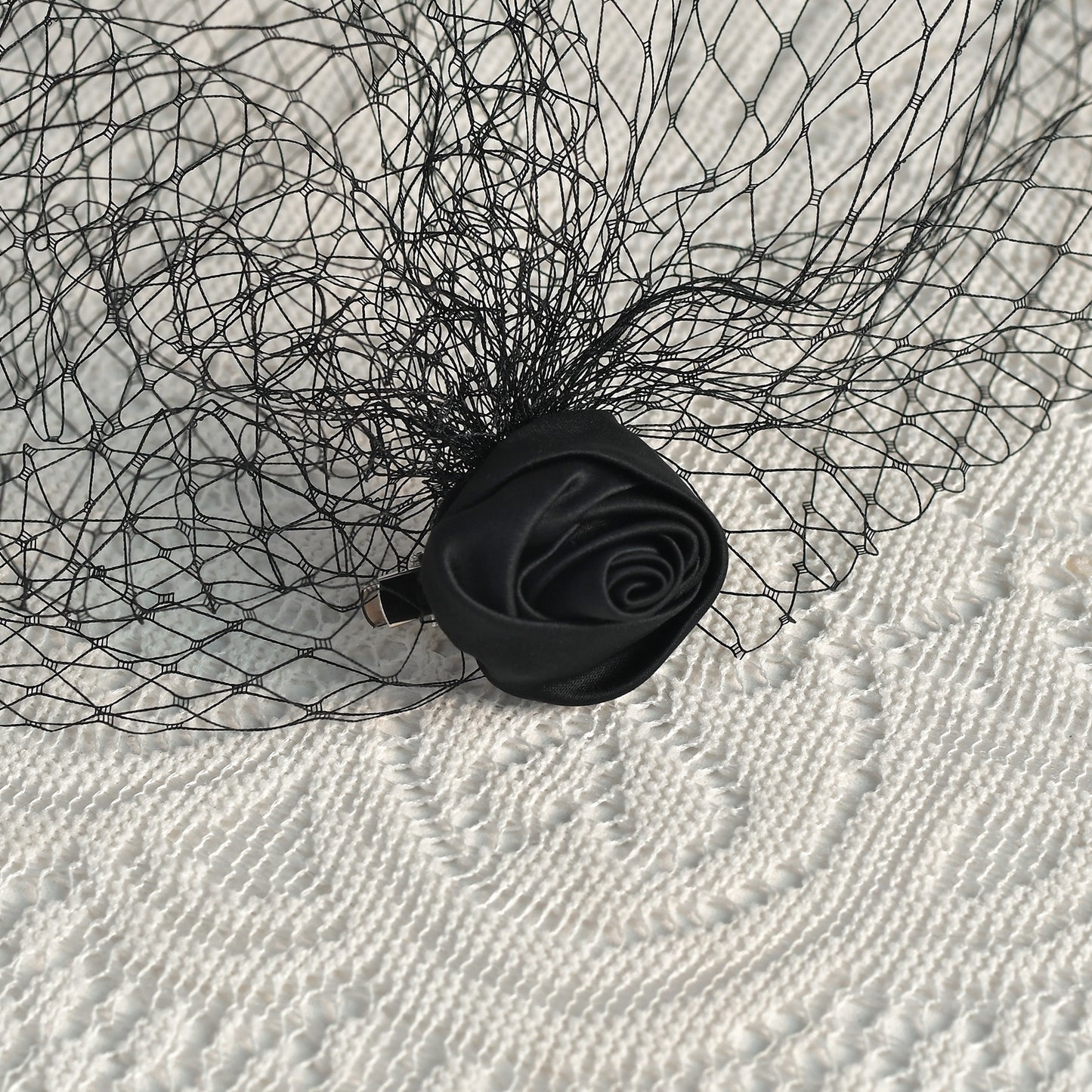 Black Flower Birdcage Bridal Veil Blusher Face Veil Vintage Wedding Hair Accessory - Bridella BVA02