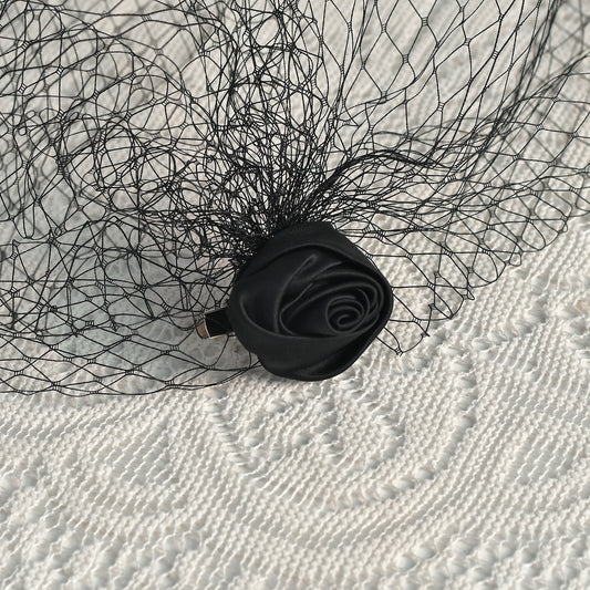 Black Flower Birdcage Bridal Veil Blusher Face Veil Vintage Wedding Hair Accessory - Bridella BVA02