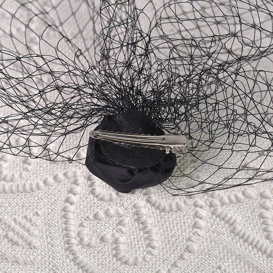 Black Flower Birdcage Bridal Veil Blusher Face Veil Vintage Wedding Hair Accessory - Bridella BVA02