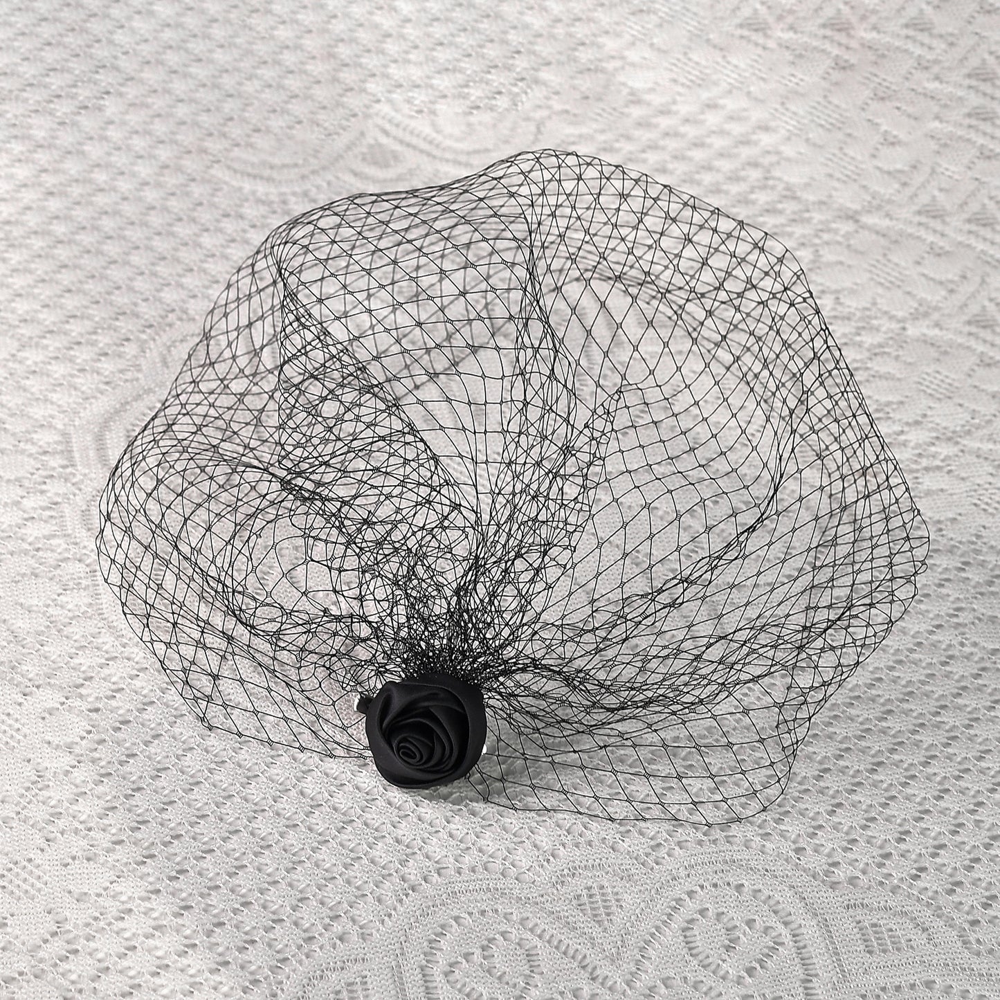 Black Flower Birdcage Bridal Veil Blusher Face Veil Vintage Wedding Hair Accessory - Bridella BVA02