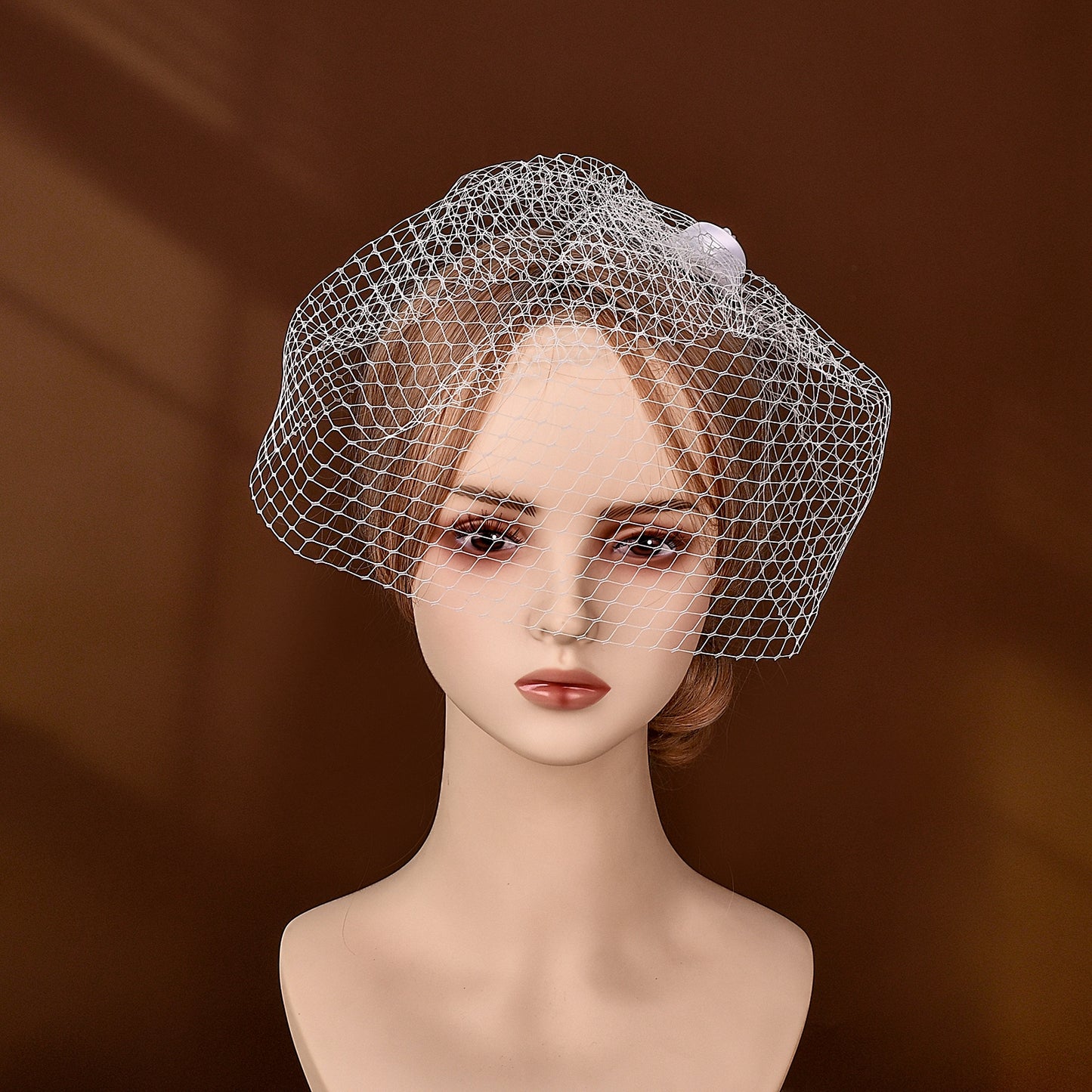 Birdcage Bridal Veil Ribbon Flower Headband Blusher Face Veil White - Bridella BVA02