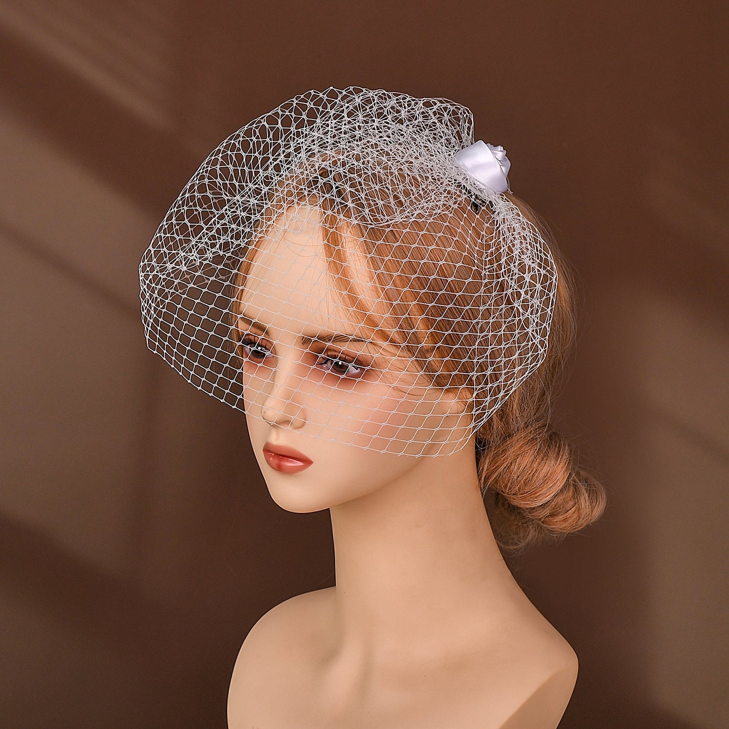 Birdcage Bridal Veil Ribbon Flower Headband Blusher Face Veil White - Bridella BVA02