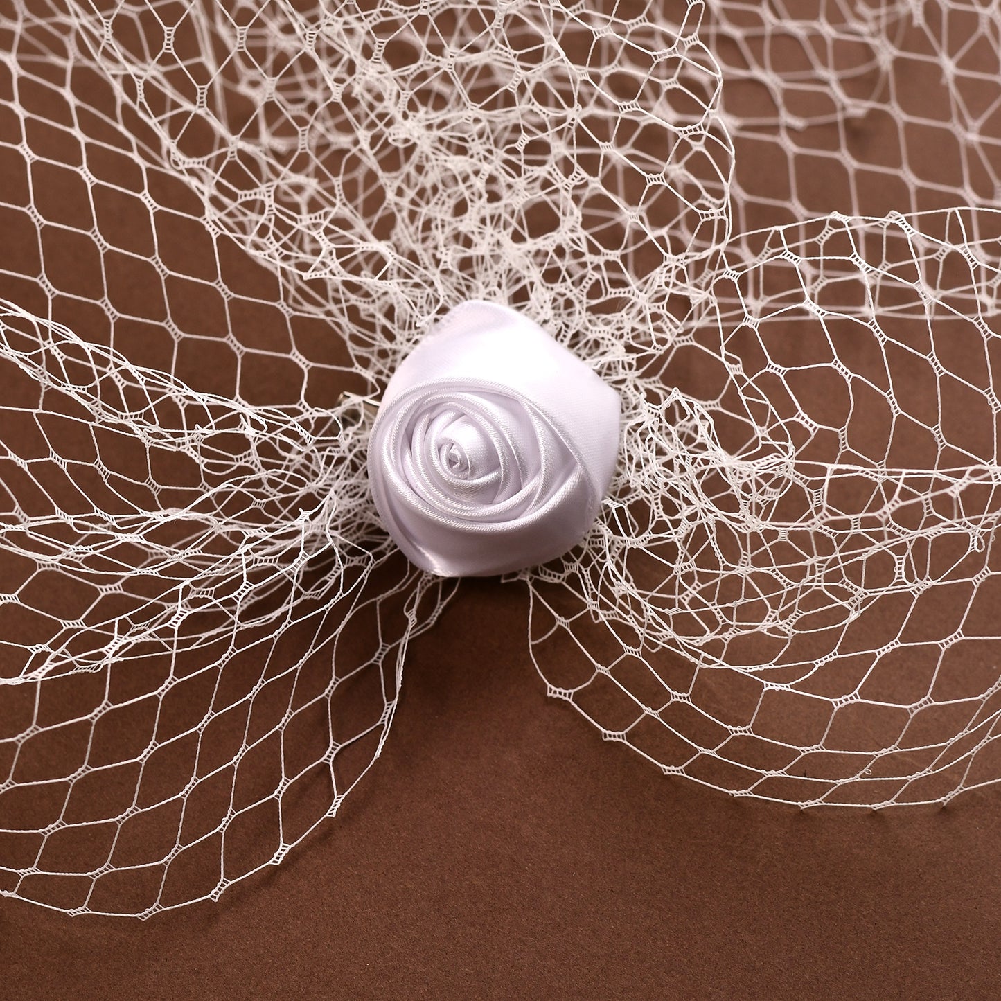 Birdcage Bridal Veil Ribbon Flower Headband Blusher Face Veil White - Bridella BVA02