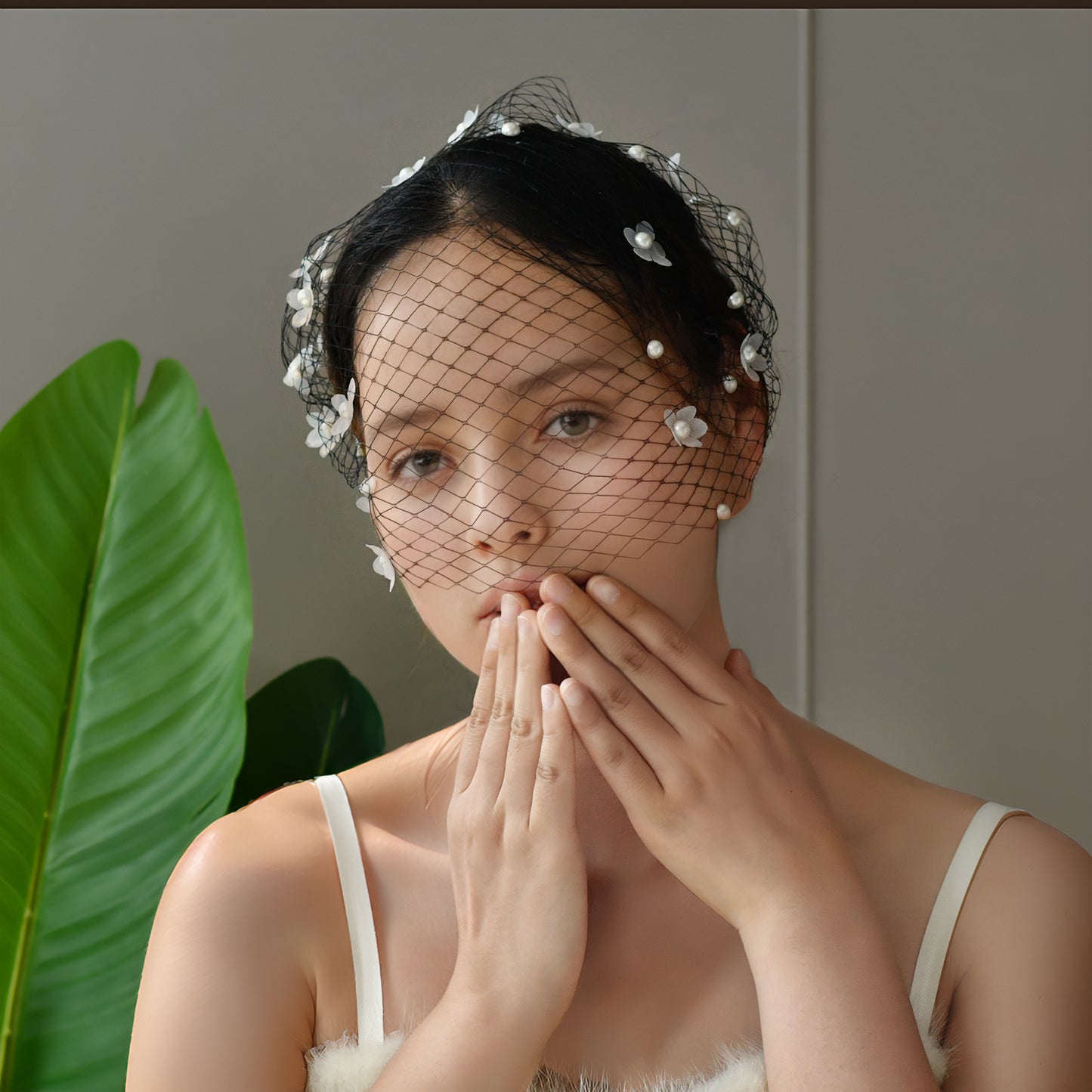 Vintage Birdcage Bridal Veil Fascinator Stretch Headband Blusher Face Veil Black White - Bridella BVA15-B