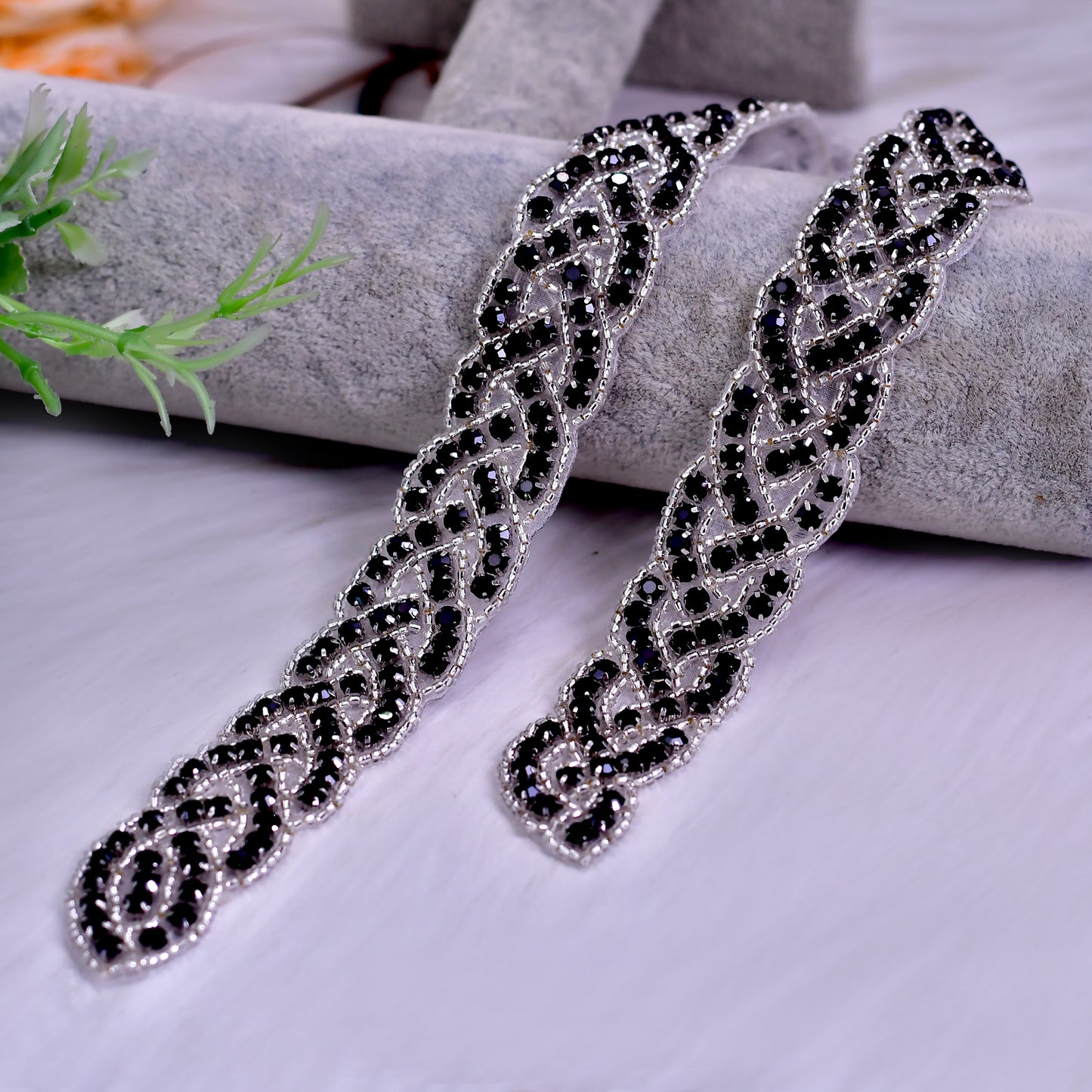 Silver Crystal Bridal Belt Applique Ribbon Sash - Bridella BS216