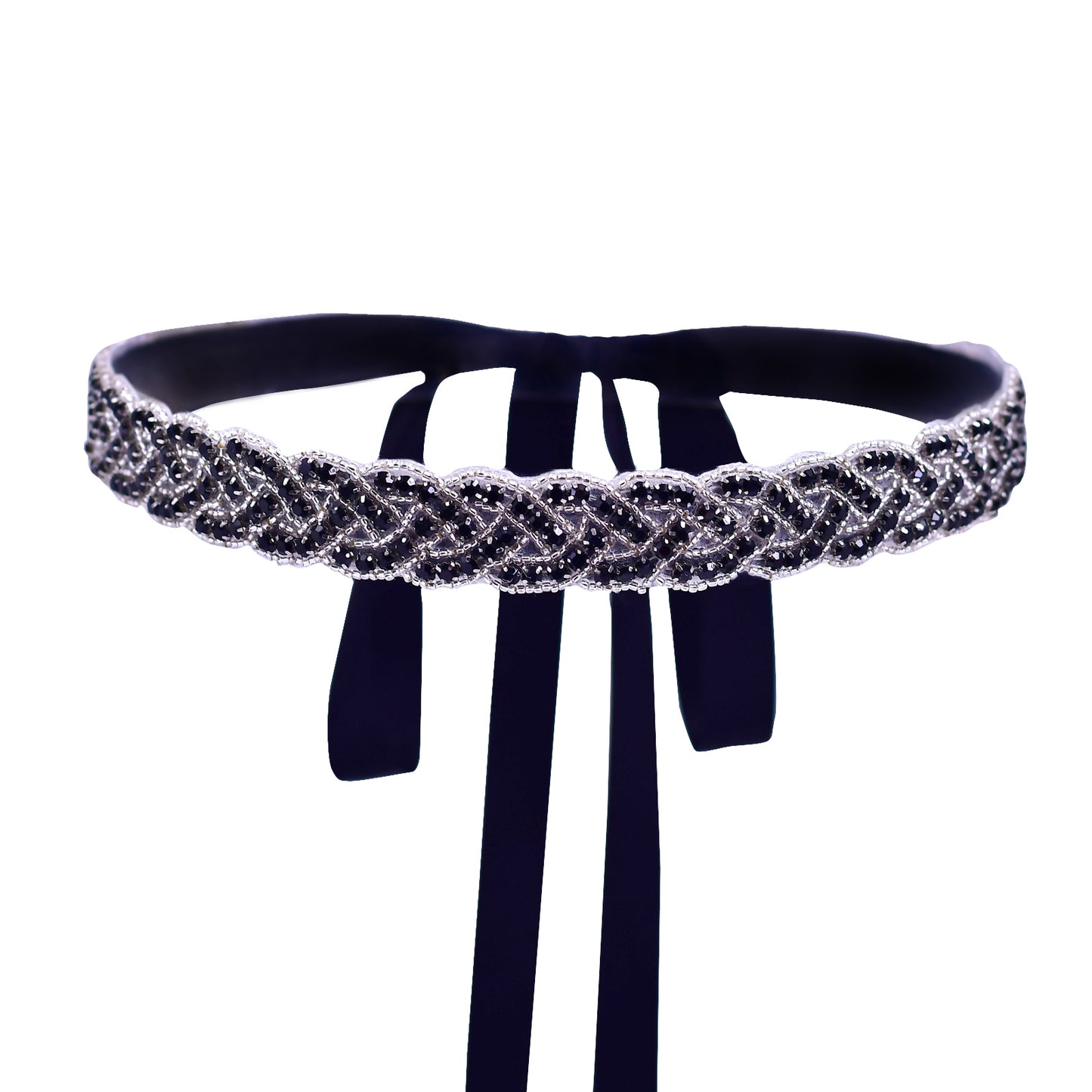 Silver Crystal Bridal Belt Applique Ribbon Sash - Bridella BS216