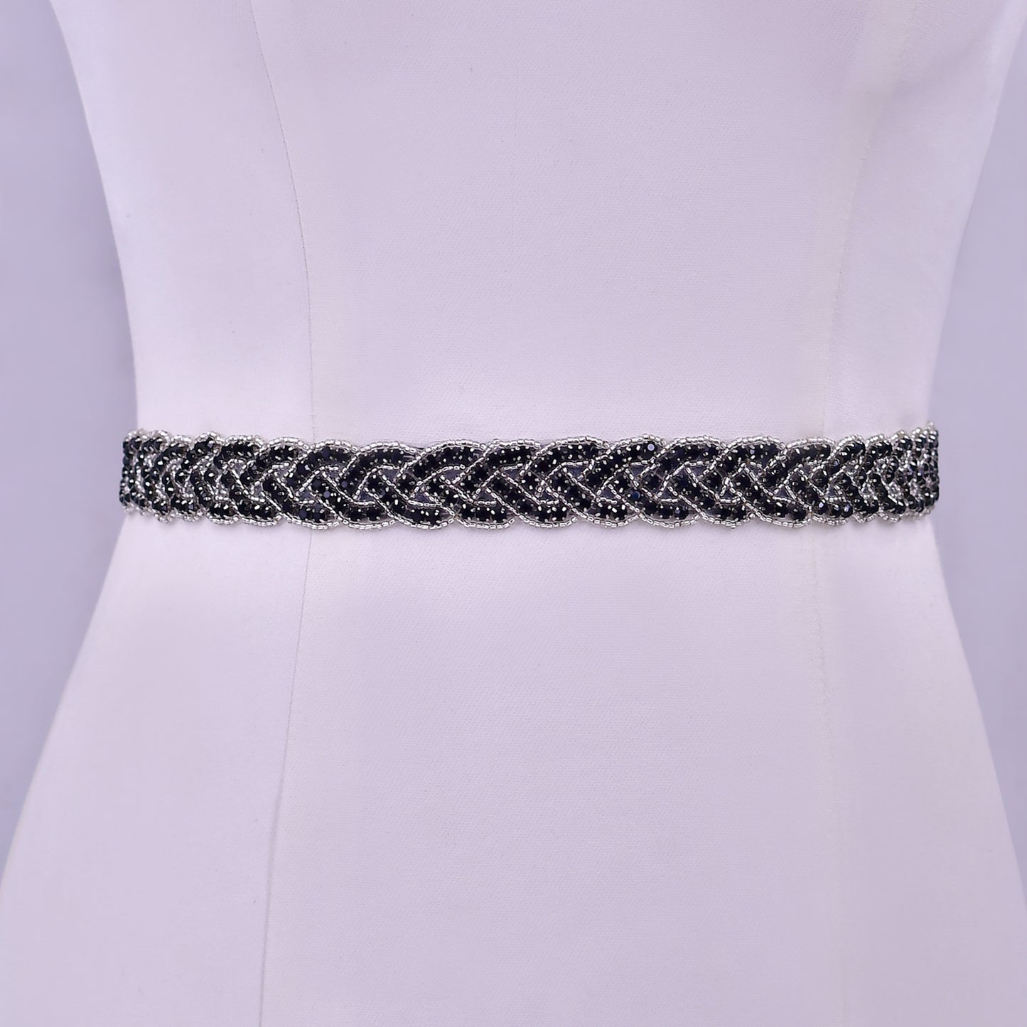 Silver Crystal Bridal Belt Applique Ribbon Sash - Bridella BS216