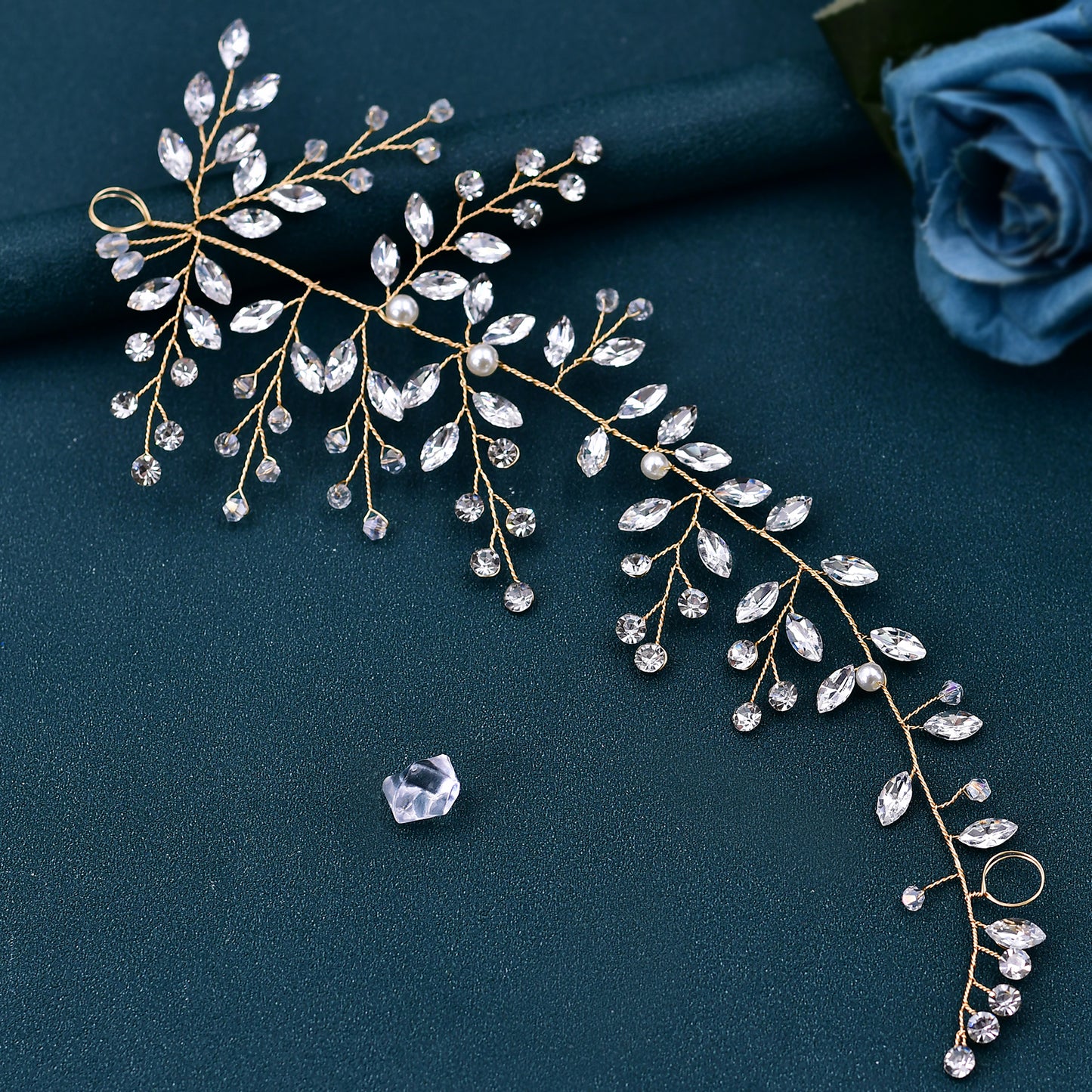 Gold Rhinestone & Pearl Bridal Headpiece for Wedding - Bridella BHP21-G