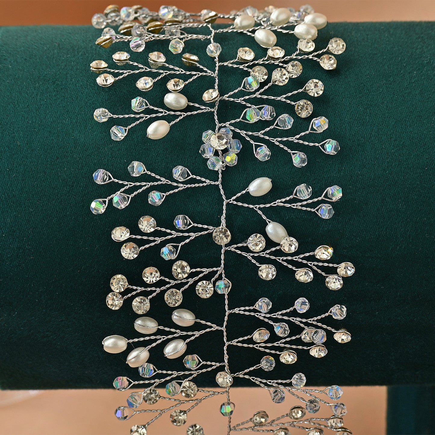 Bridella BHP10-S Silver Rhinestone & Pearl Tiara