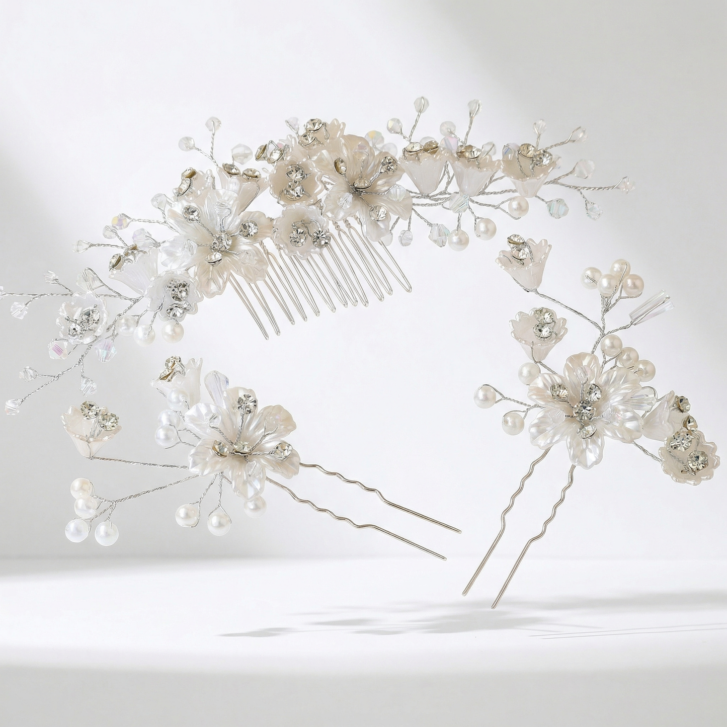 Pearl, Flower, Three Piece, Bride Headpiece Wedding