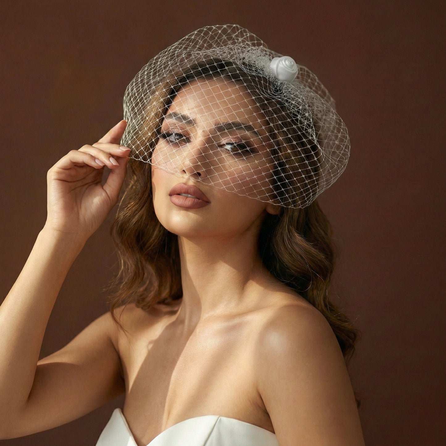 Birdcage Bridal Veil Ribbon Flower Headband Blusher Face Veil White - Bridella BVA02