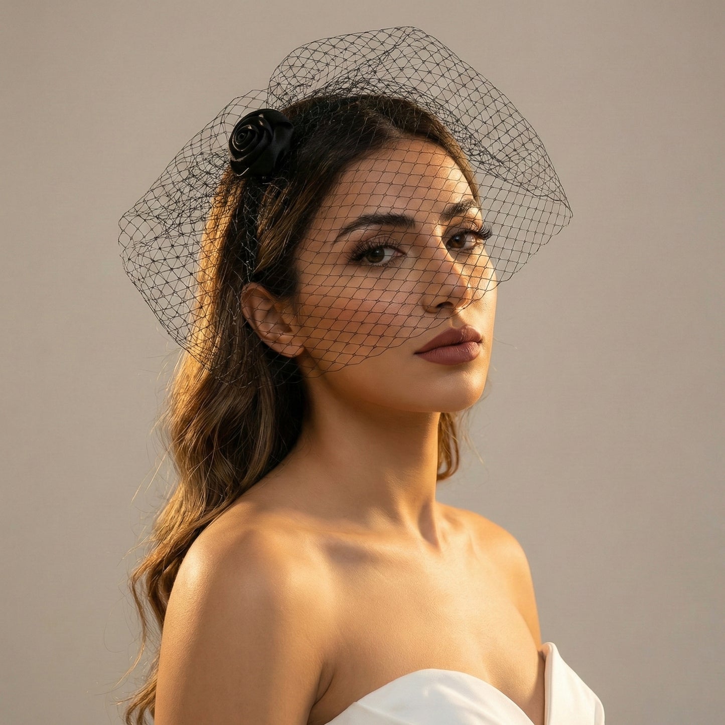 Black Flower Birdcage Bridal Veil Blusher Face Veil Vintage Wedding Hair Accessory - Bridella BVA02