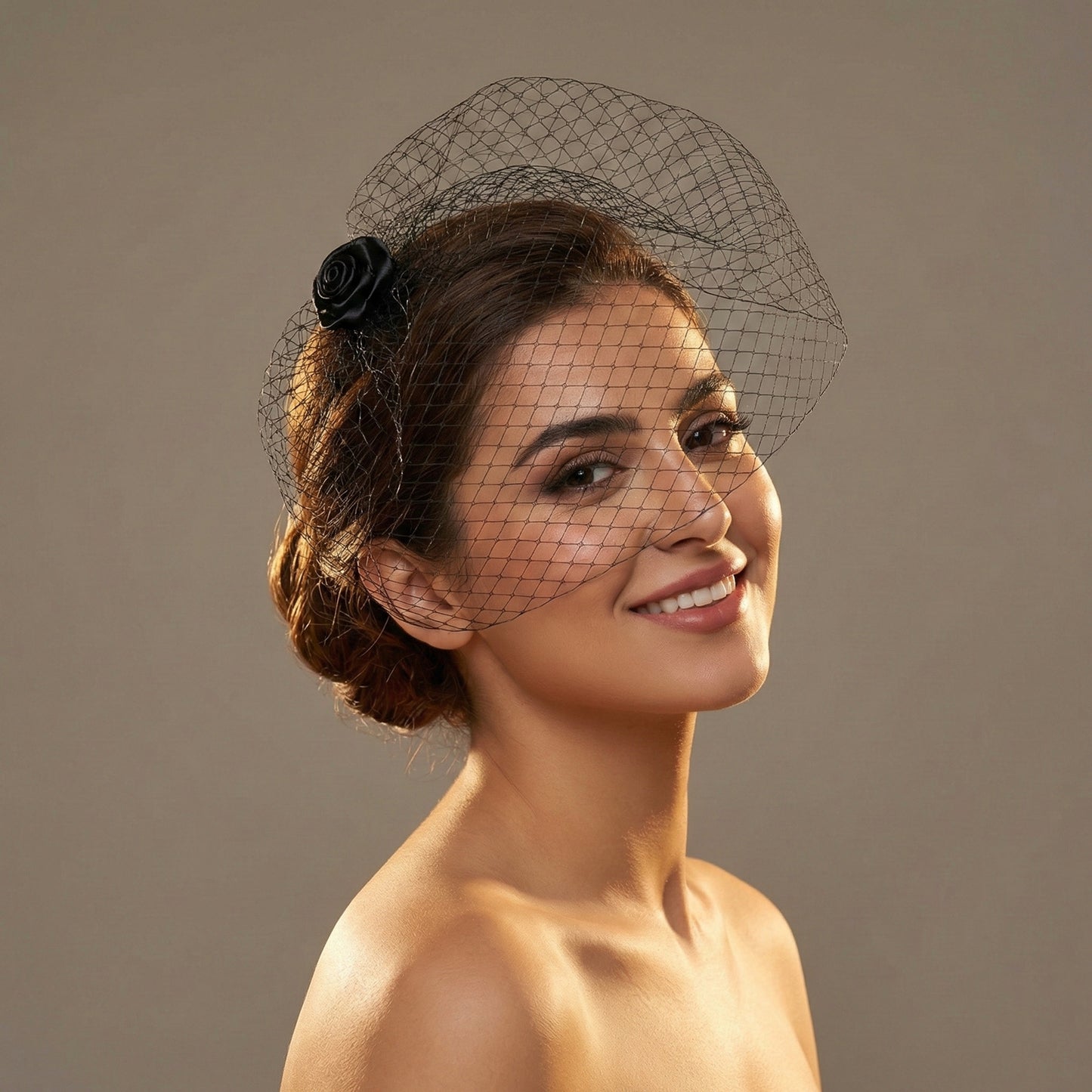 Black Flower Birdcage Bridal Veil Blusher Face Veil Vintage Wedding Hair Accessory - Bridella BVA02
