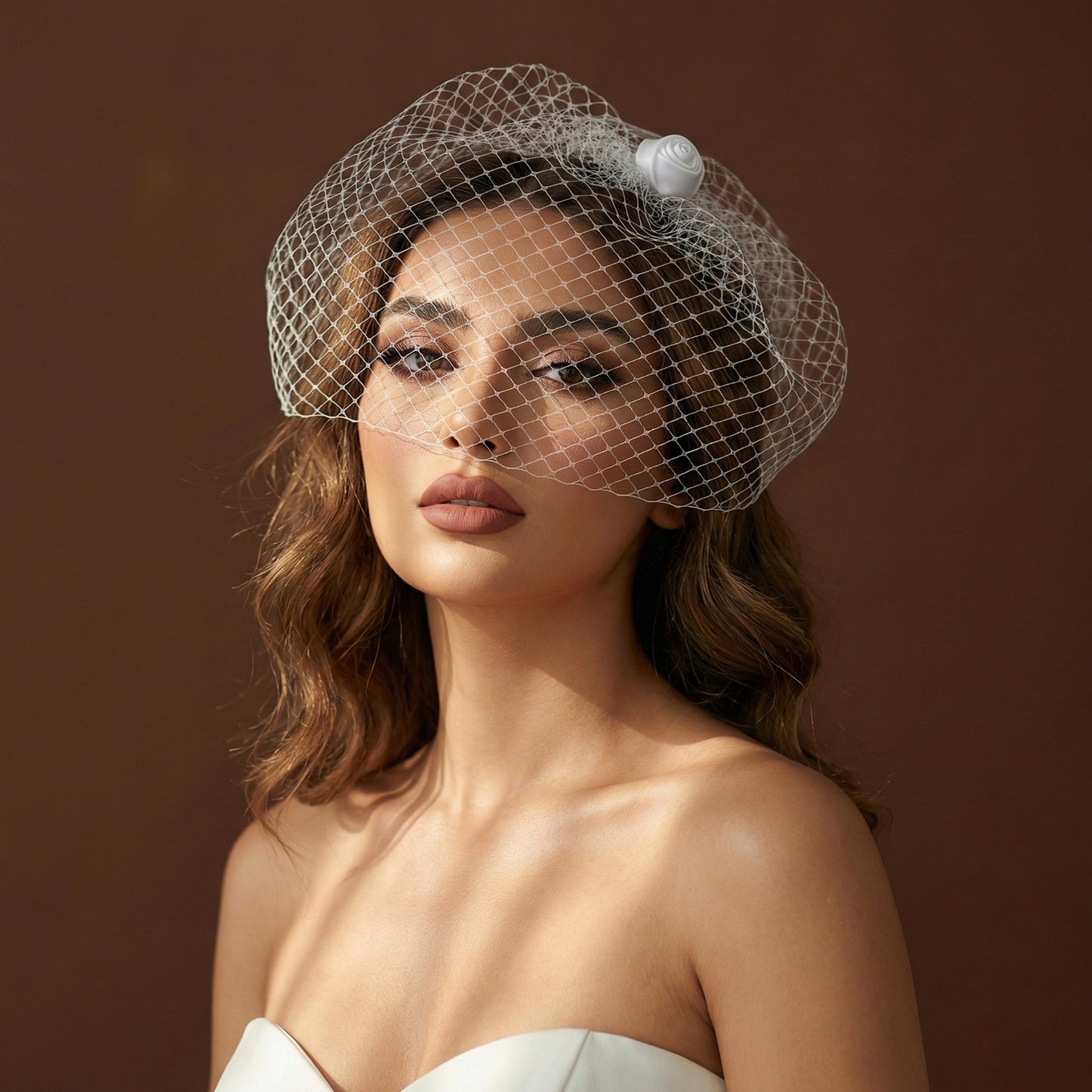 Birdcage Bridal Veil Ribbon Flower Headband Blusher Face Veil White - Bridella BVA02