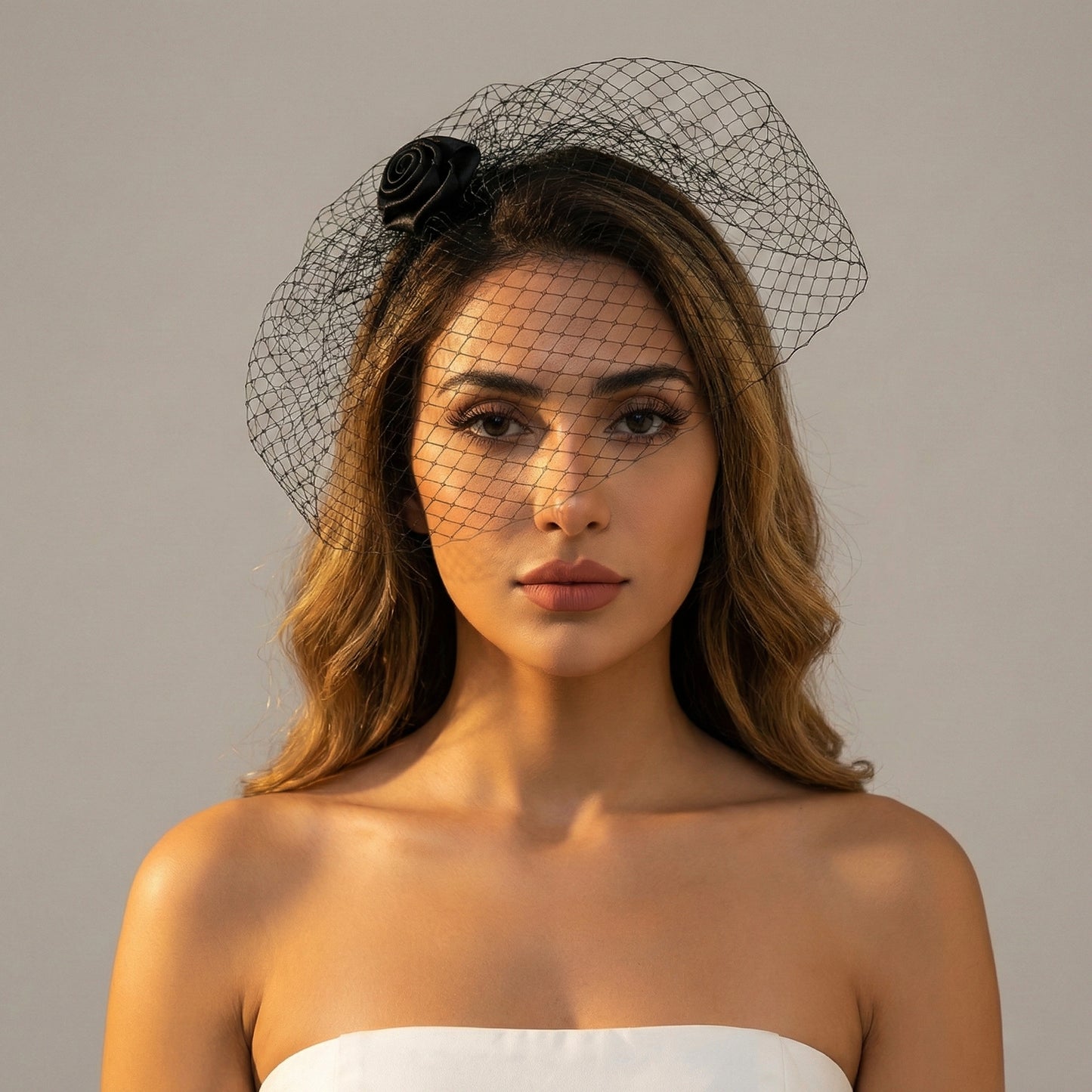 Black Flower Birdcage Bridal Veil Blusher Face Veil Vintage Wedding Hair Accessory - Bridella BVA02