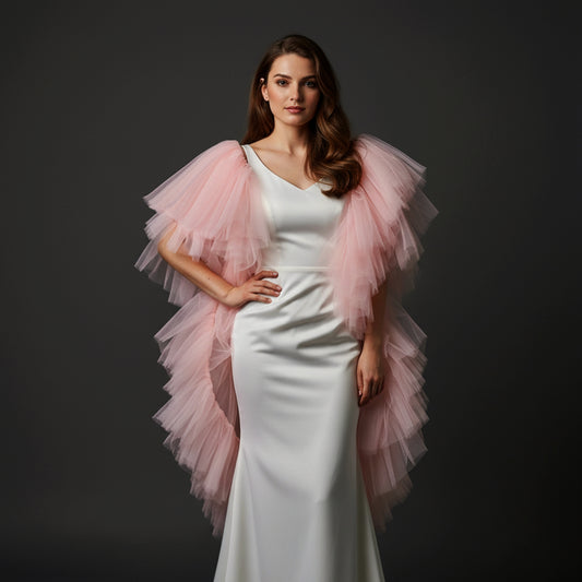 Pleated Tulle Bridal Wrap Wedding Bolero Shawl - Bridella BVG137-PA