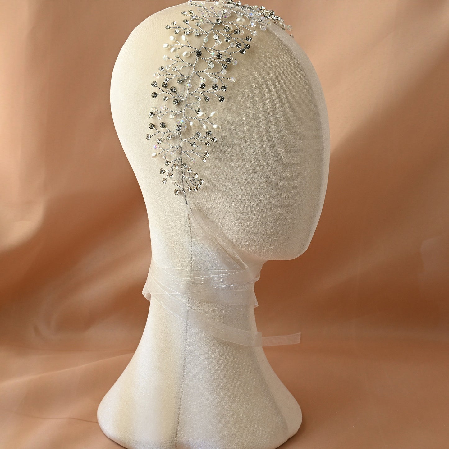 Bridella BHP10-S Silver Rhinestone & Pearl Tiara