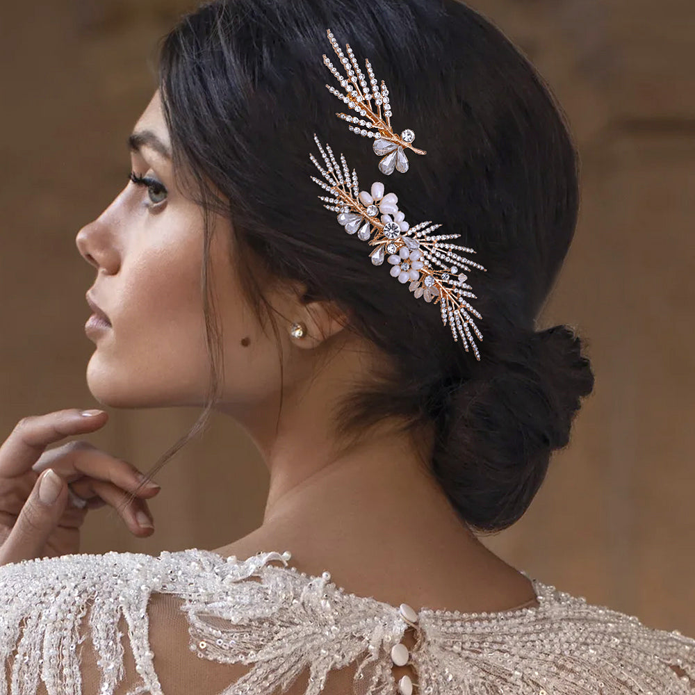 Gold Rhinestone & Pearl Tiara - Bridella BHP01-G