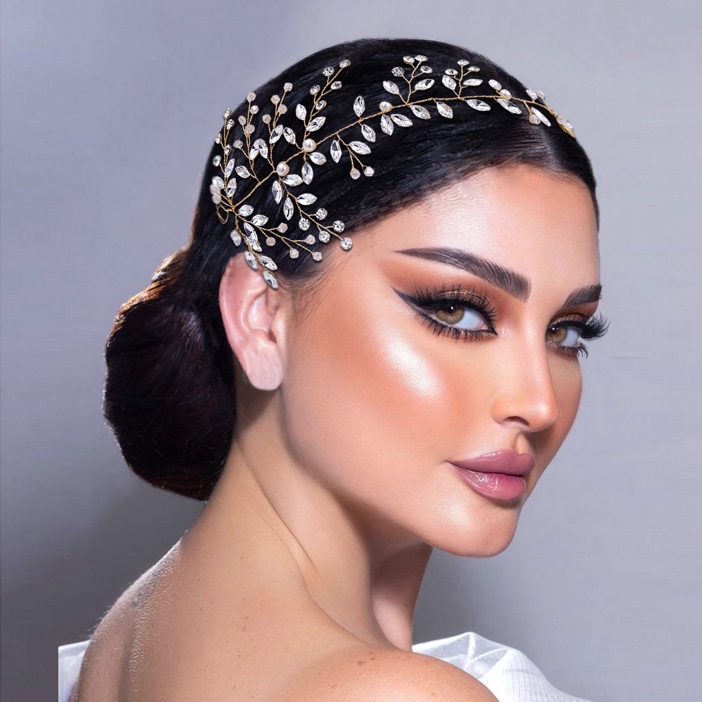 Gold Rhinestone & Pearl Bridal Headpiece for Wedding - Bridella BHP21-G