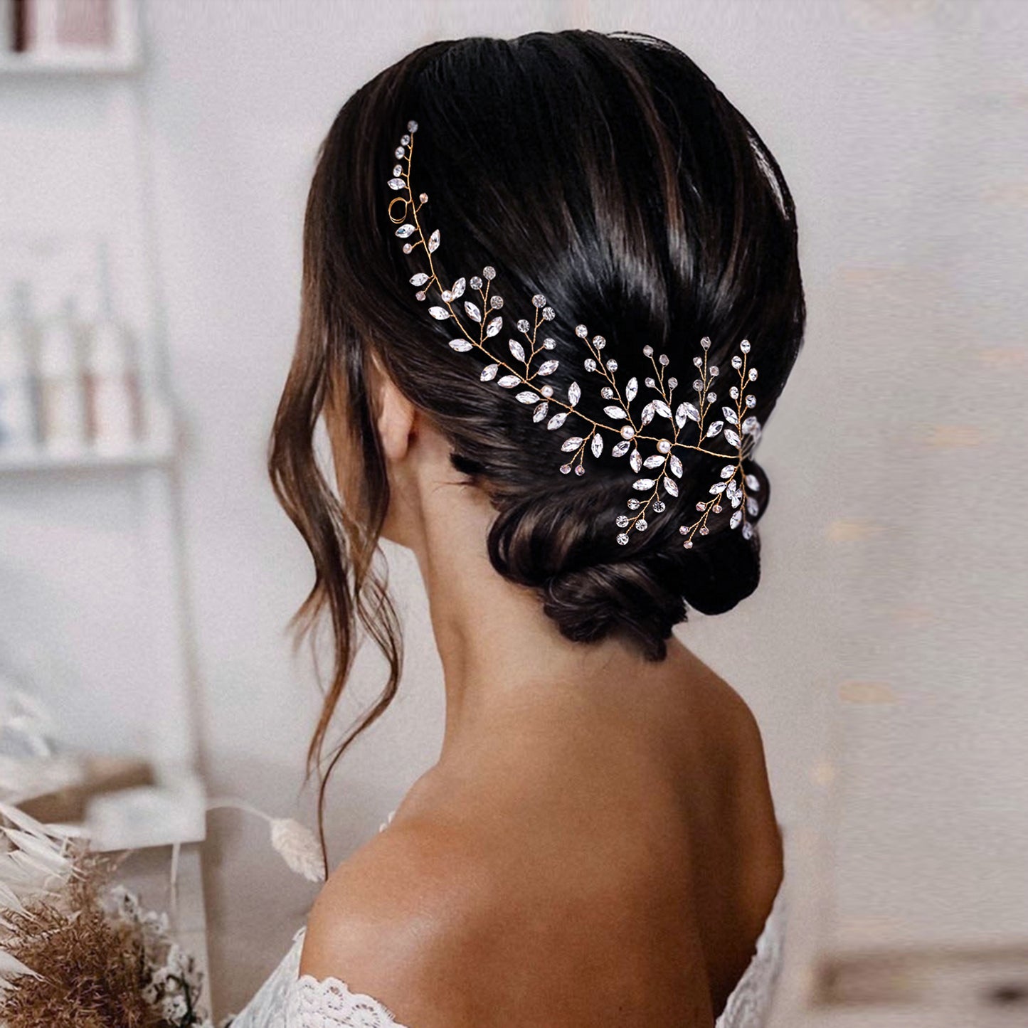 Gold Rhinestone & Pearl Bridal Headpiece for Wedding - Bridella BHP21-G