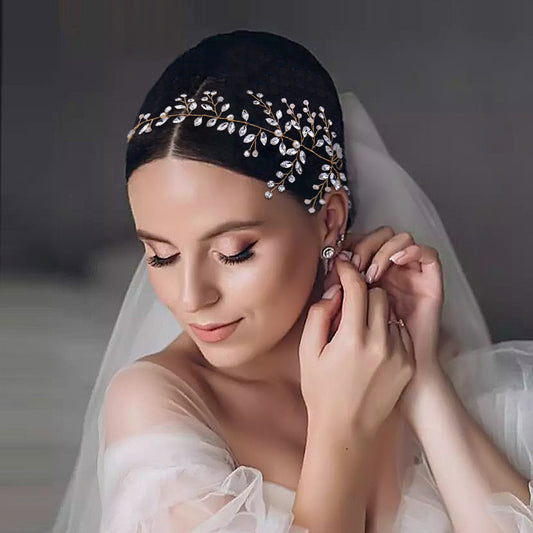 Gold Rhinestone & Pearl Bridal Headpiece for Wedding - Bridella BHP21-G