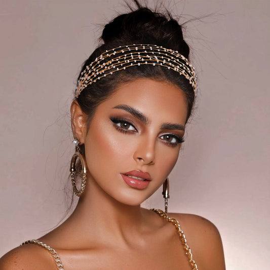 Gold Bead Bridal Headband for Wedding - Bridella BHP28-G