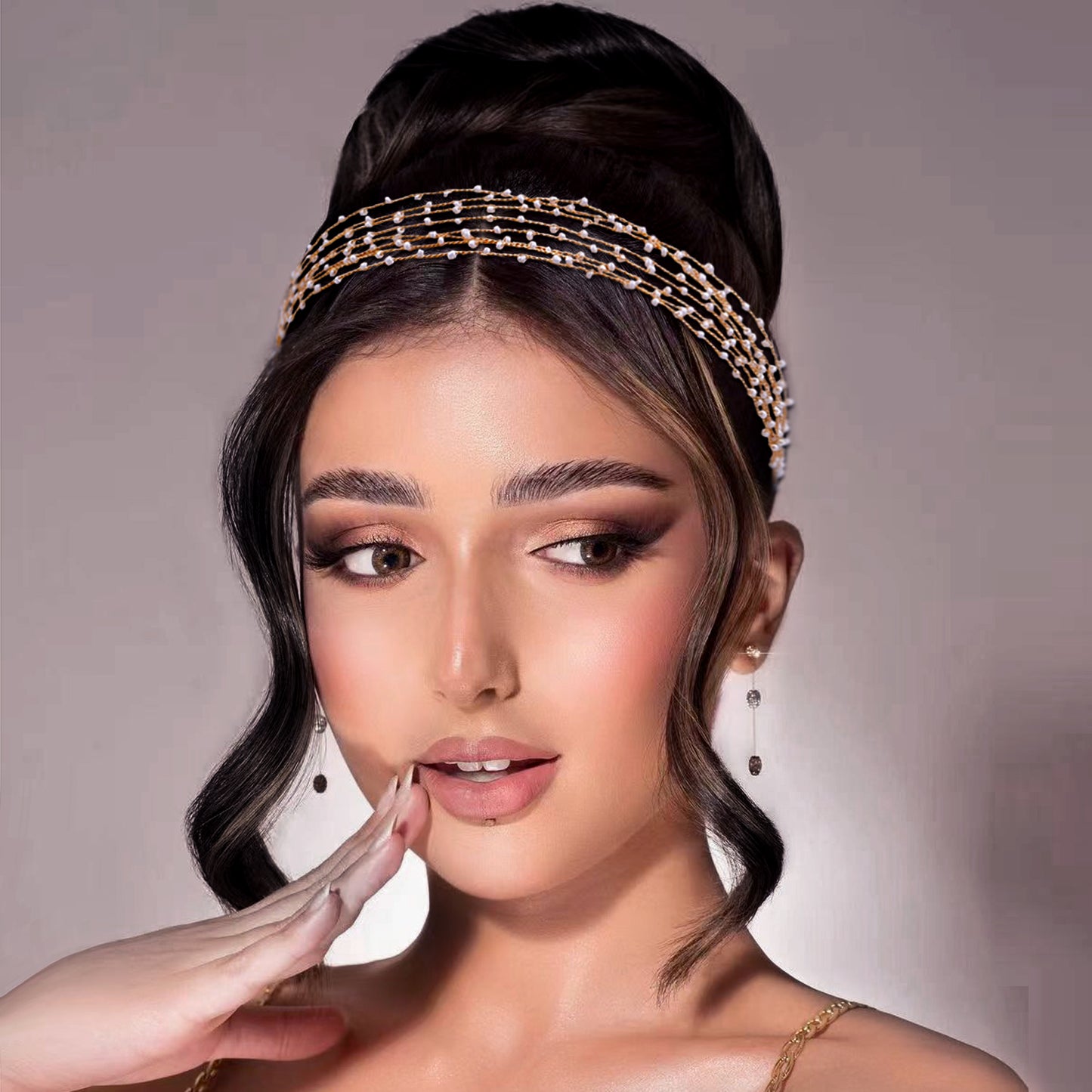 Gold Bead Bridal Headband for Wedding - Bridella BHP28-G