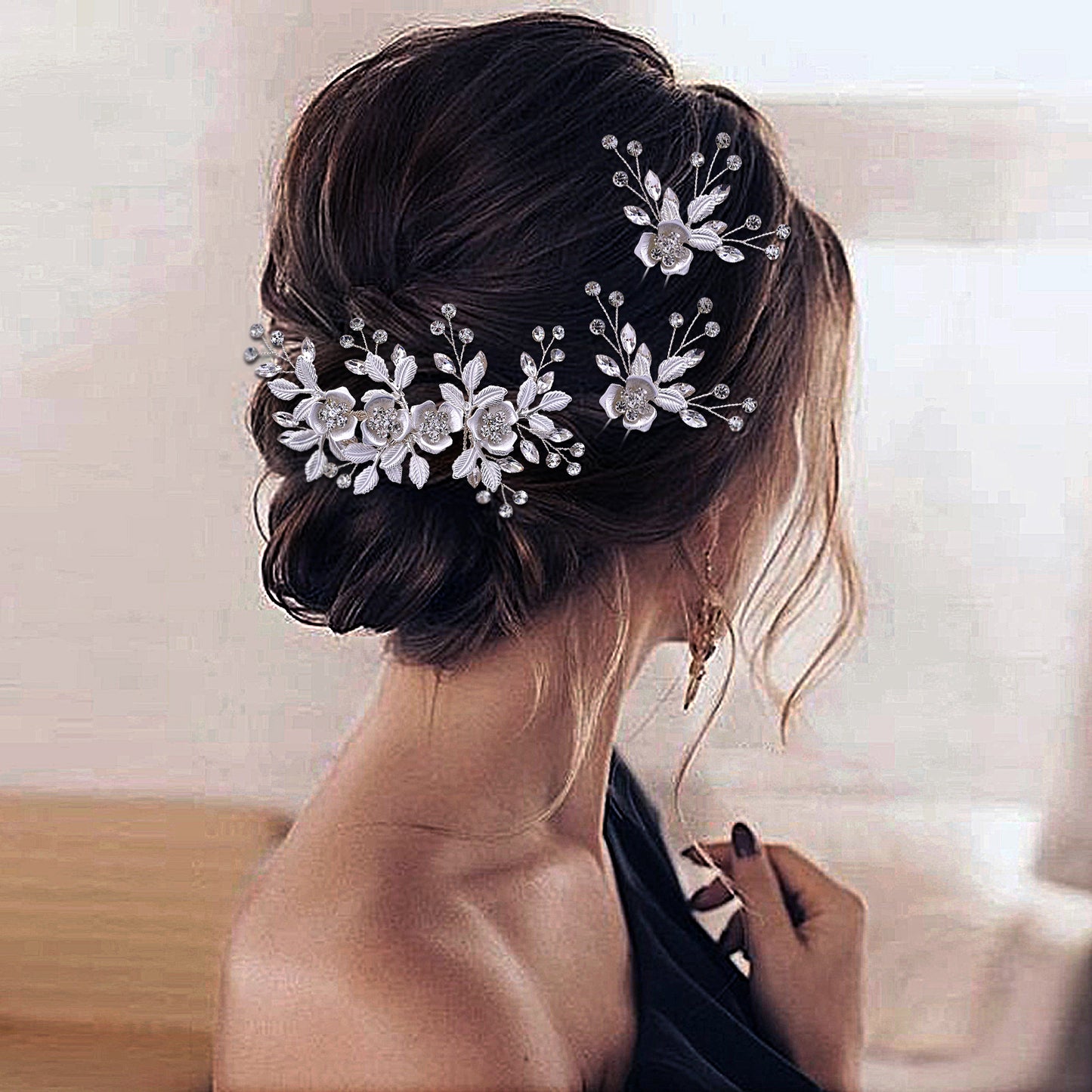 Silver Rhinestone Bridal Hair Comb Wedding Accessory - Bridella BHP343-S