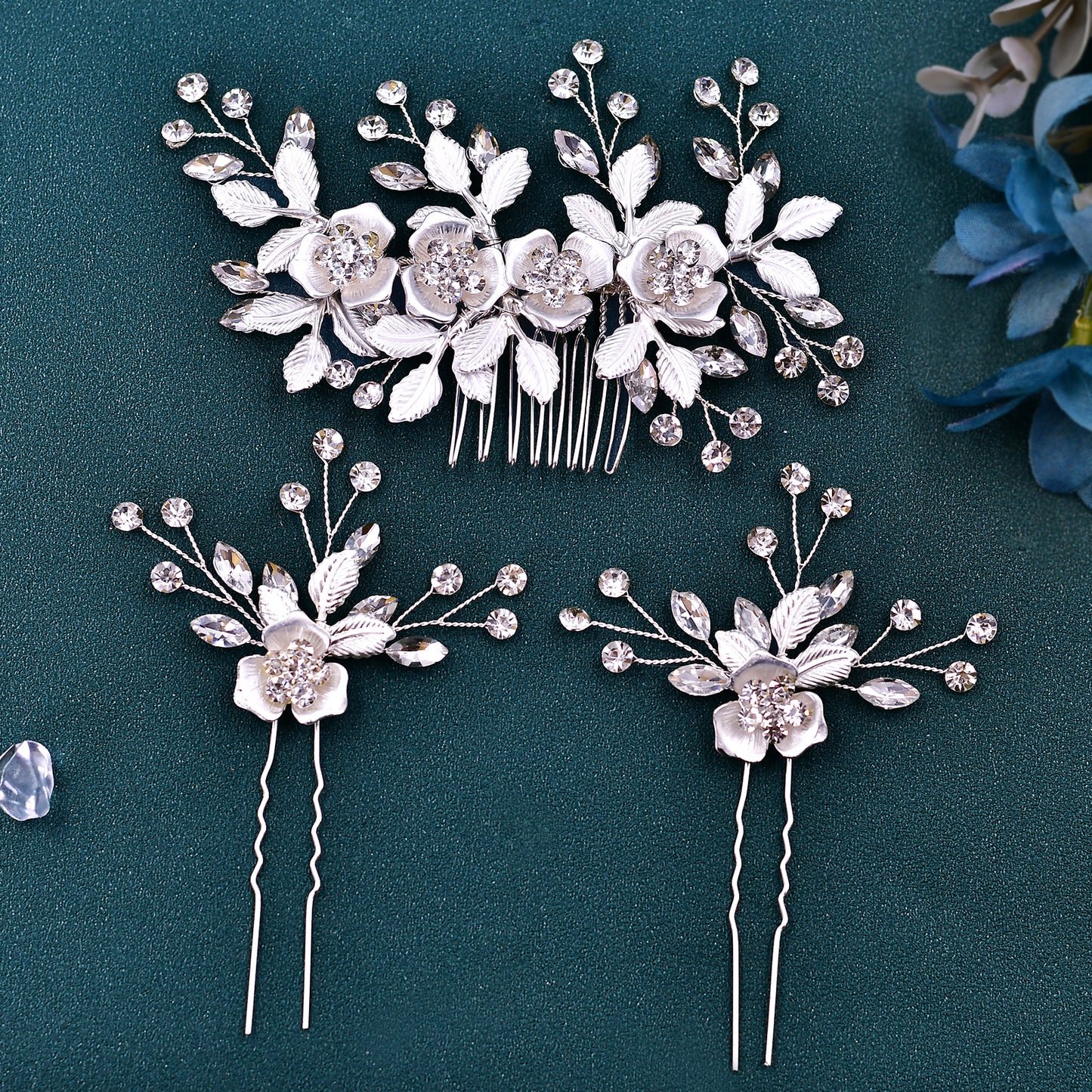 Silver Rhinestone Bridal Hair Comb Wedding Accessory - Bridella BHP343-S