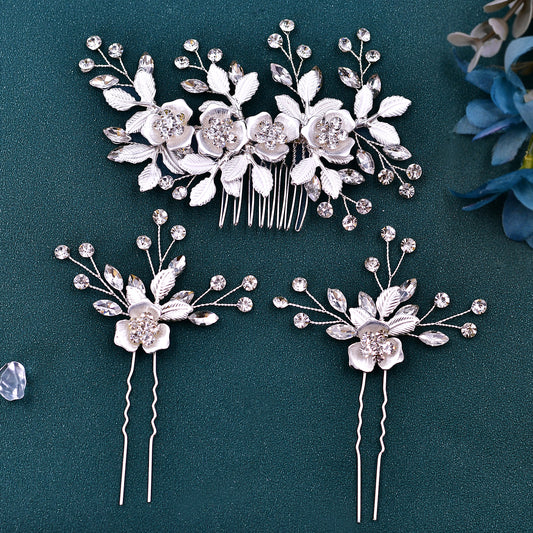 Silver Rhinestone Bridal Hair Comb Wedding Accessory - Bridella BHP343-S