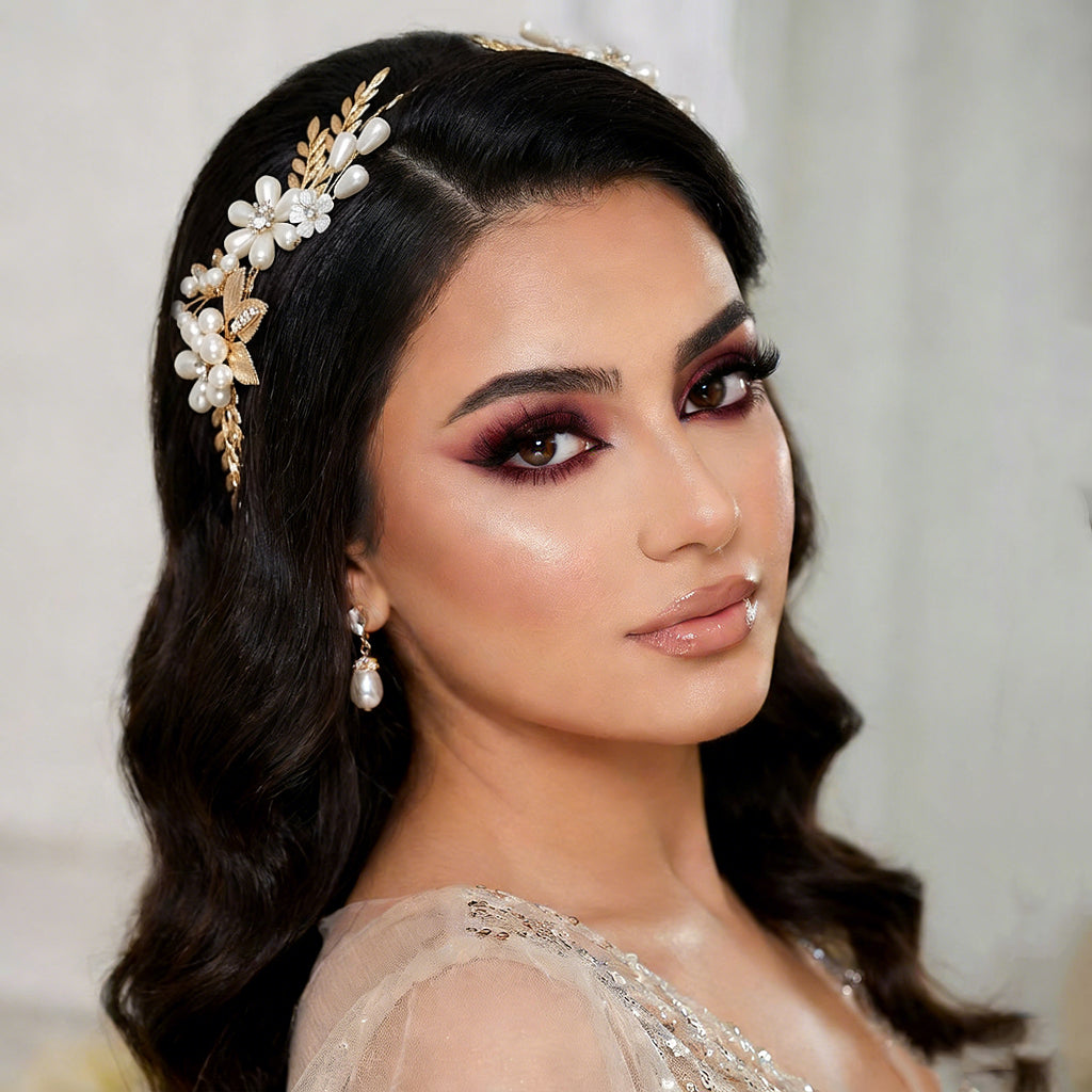 Forest-Style Floral and Pearl Headband- Bridella BHP974