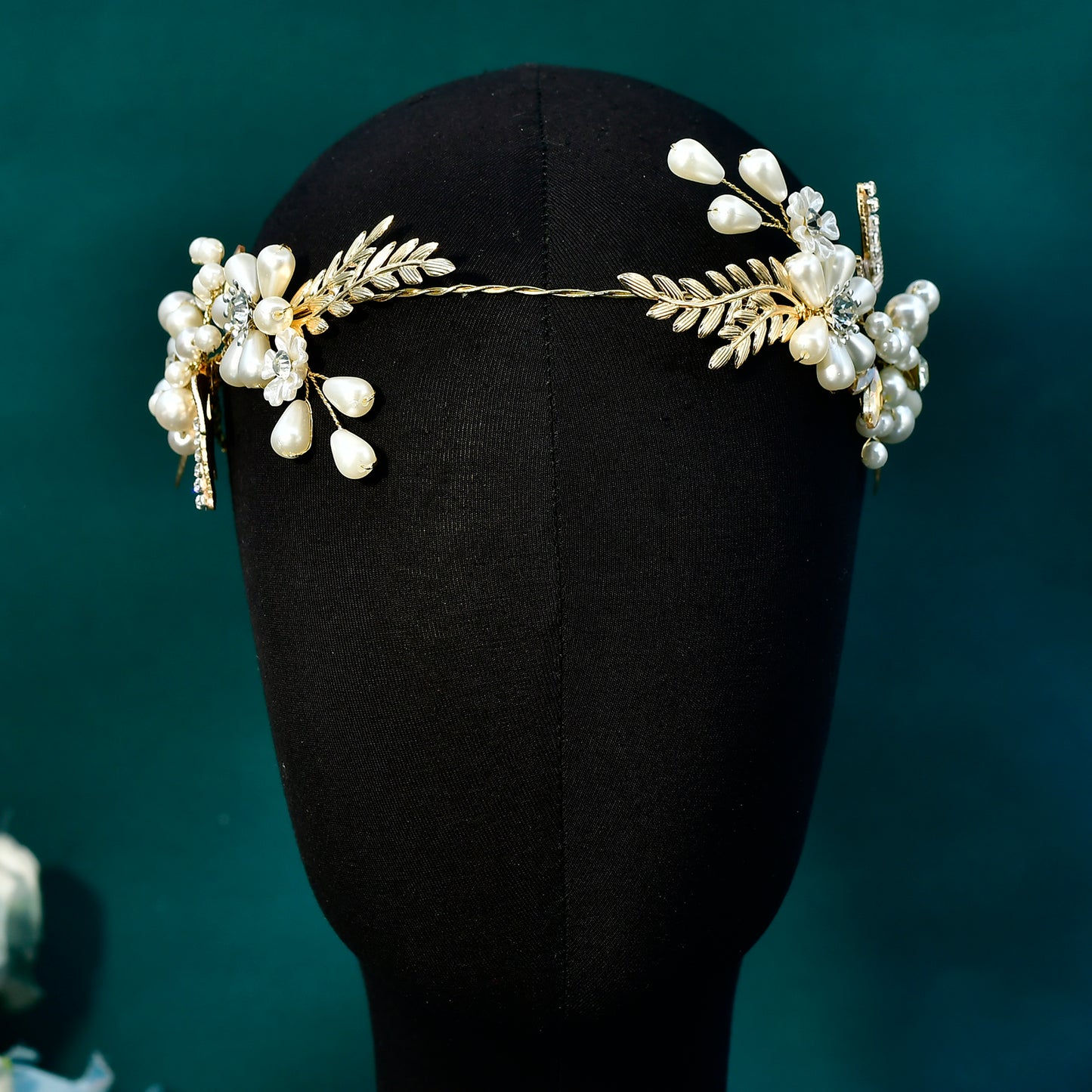 Forest-Style Floral and Pearl Headband- Bridella BHP974