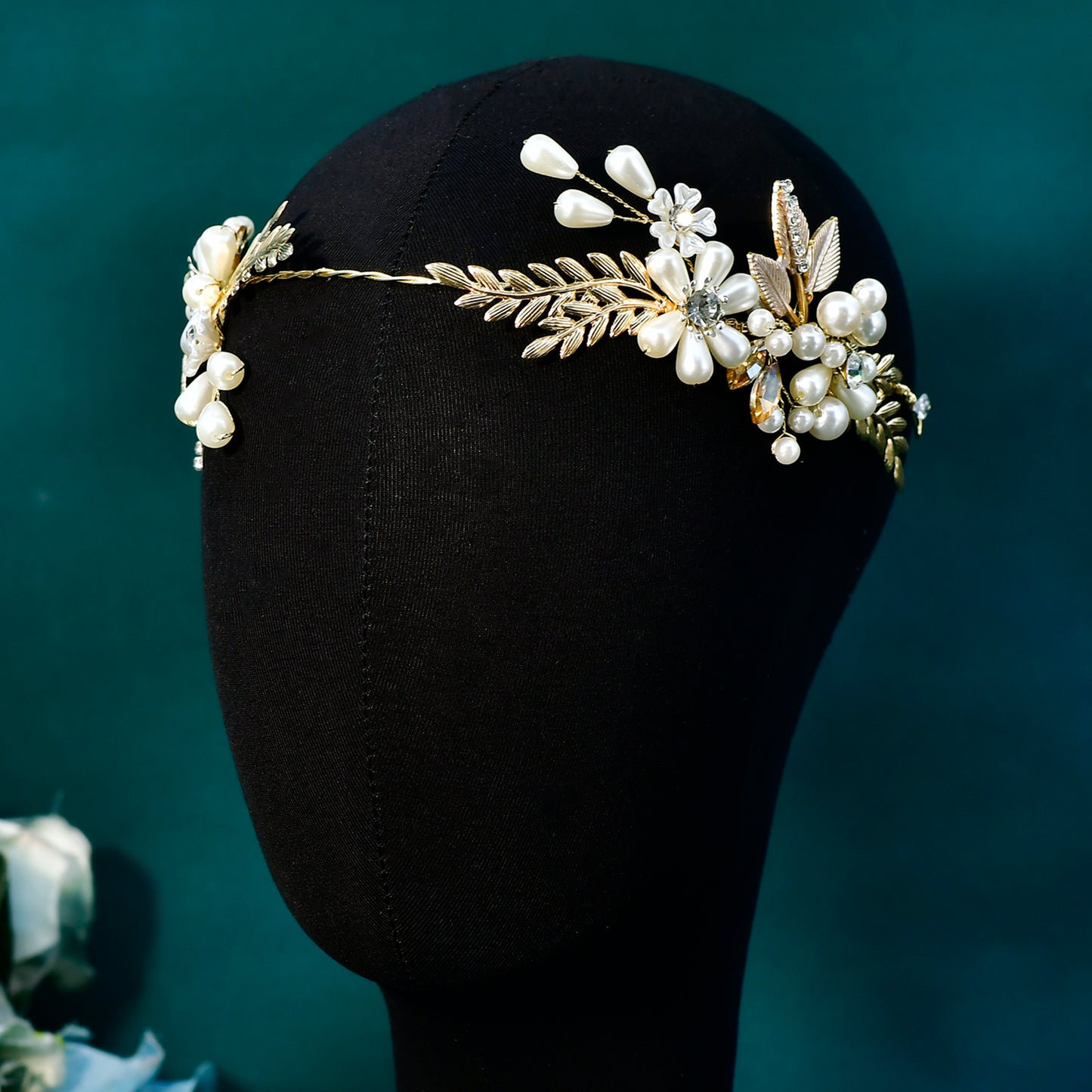 Forest-Style Floral and Pearl Headband- Bridella BHP974