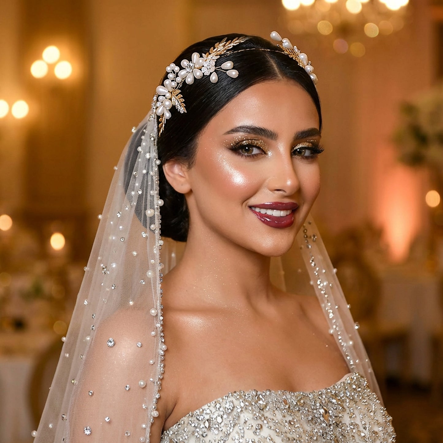Forest-Style Floral and Pearl Headband- Bridella BHP974